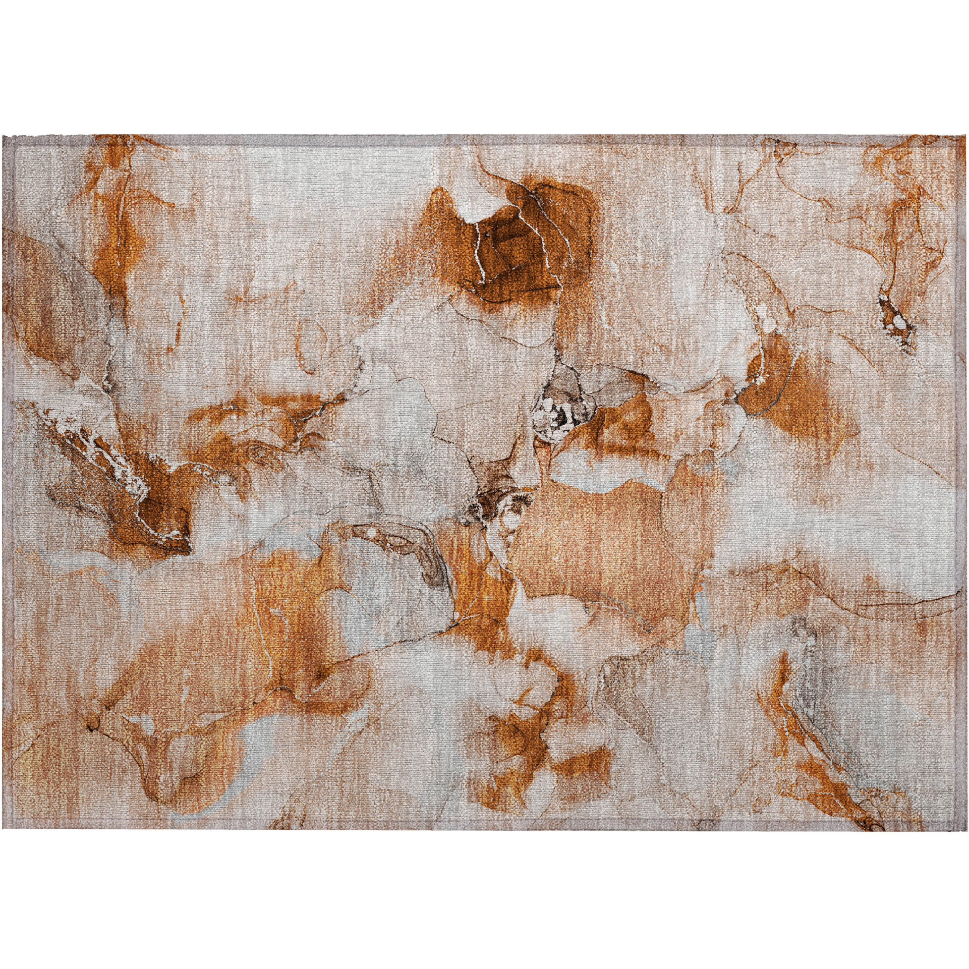 2' X 3' Orange and Ivory Abstract Washable Non Skid Indoor Outdoor Area Rug