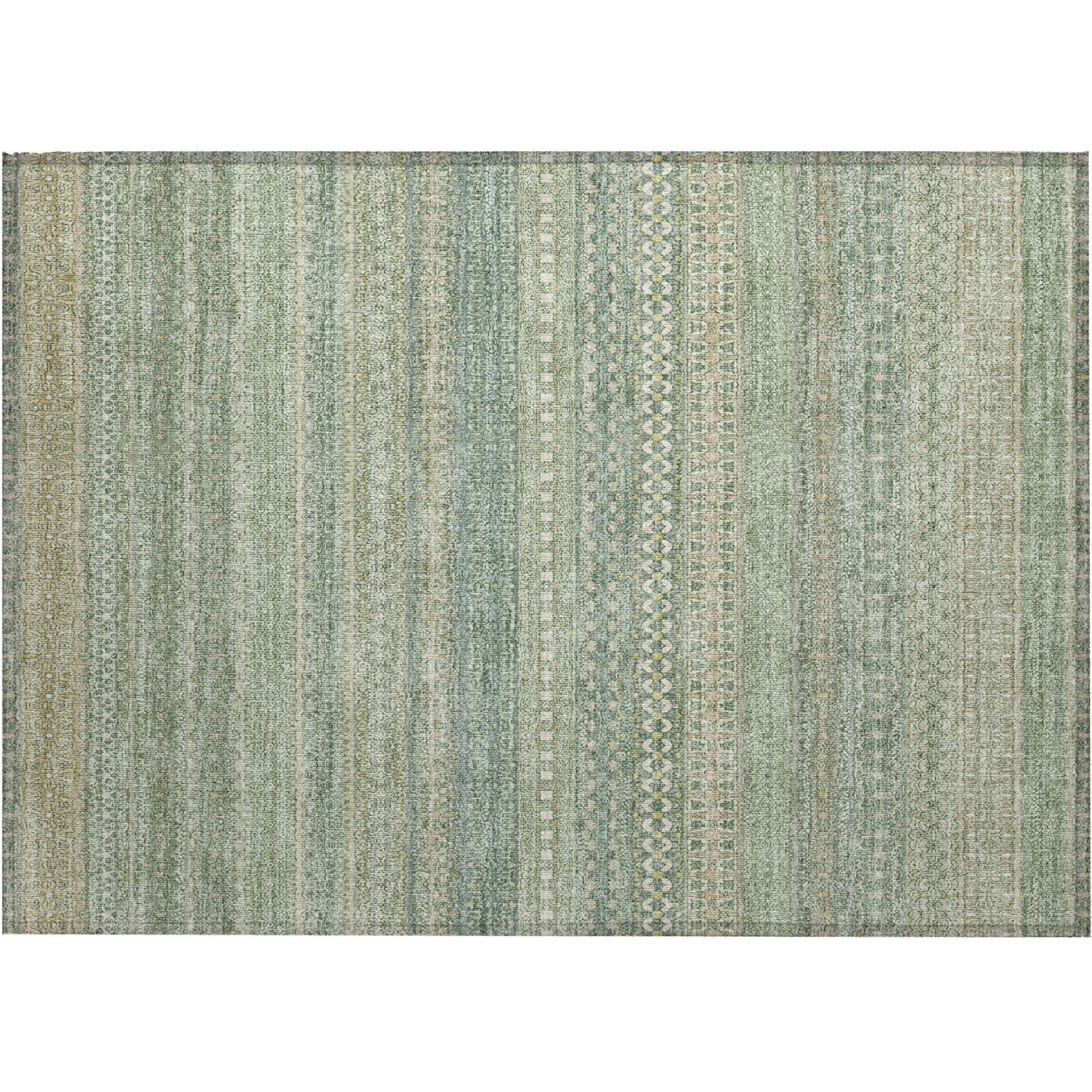2' X 3' Artichoke Green Striped Washable Non Skid Indoor Outdoor Area Rug
