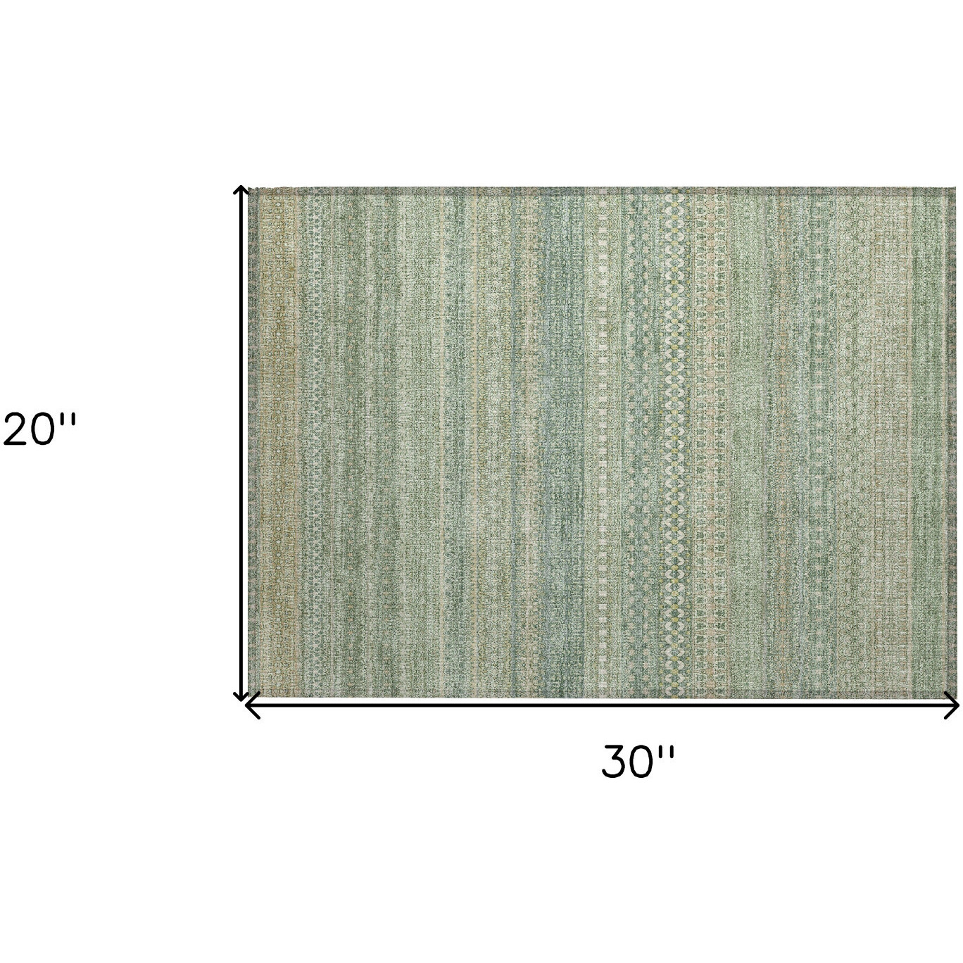 2' X 3' Artichoke Green Striped Washable Non Skid Indoor Outdoor Area Rug