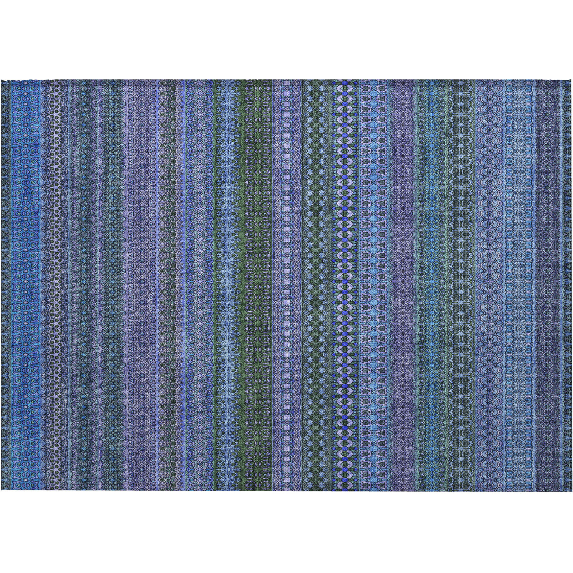 2' X 3' Blue and Green Striped Washable Non Skid Indoor Outdoor Area Rug