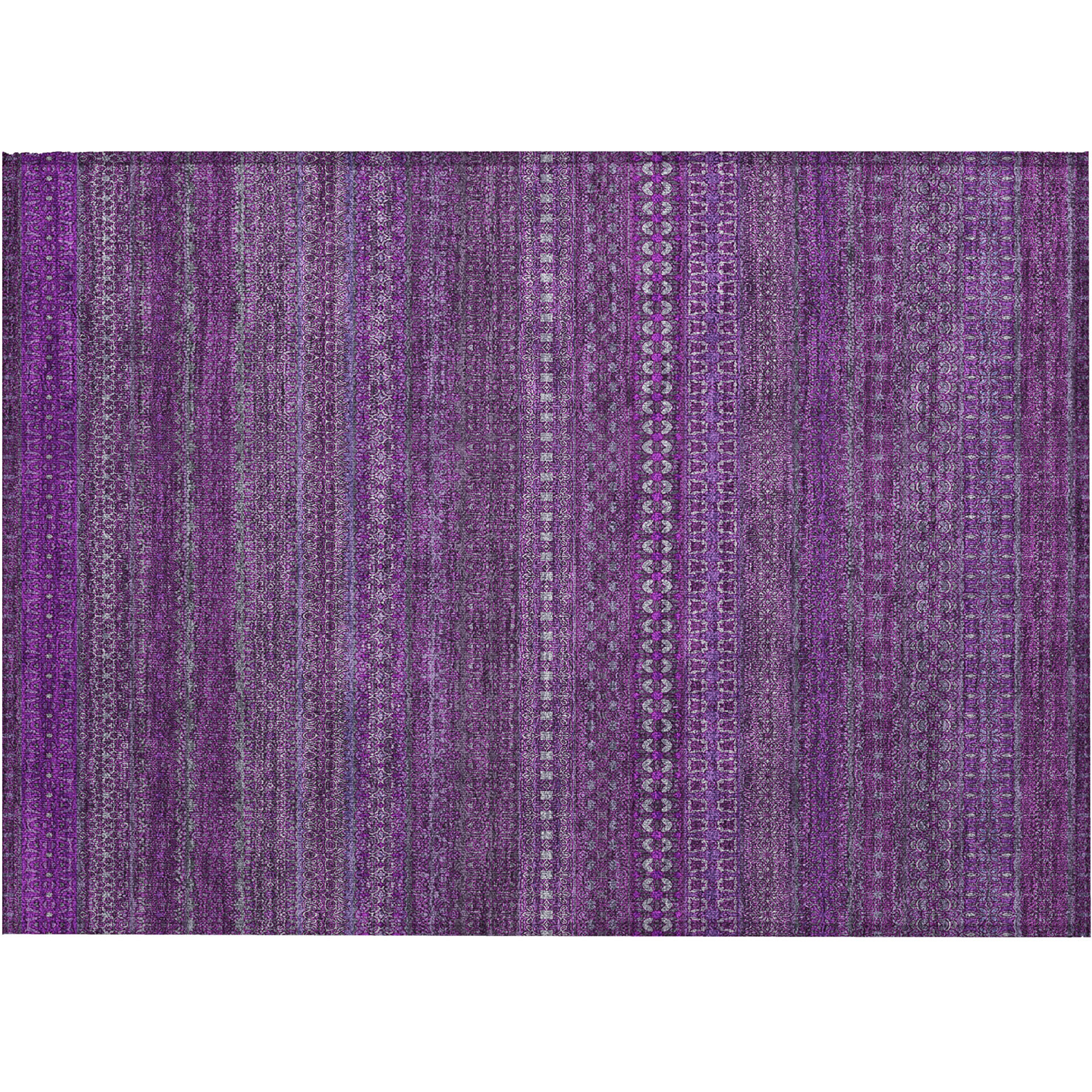 2' X 3' Eggplant Striped Washable Non Skid Indoor Outdoor Area Rug