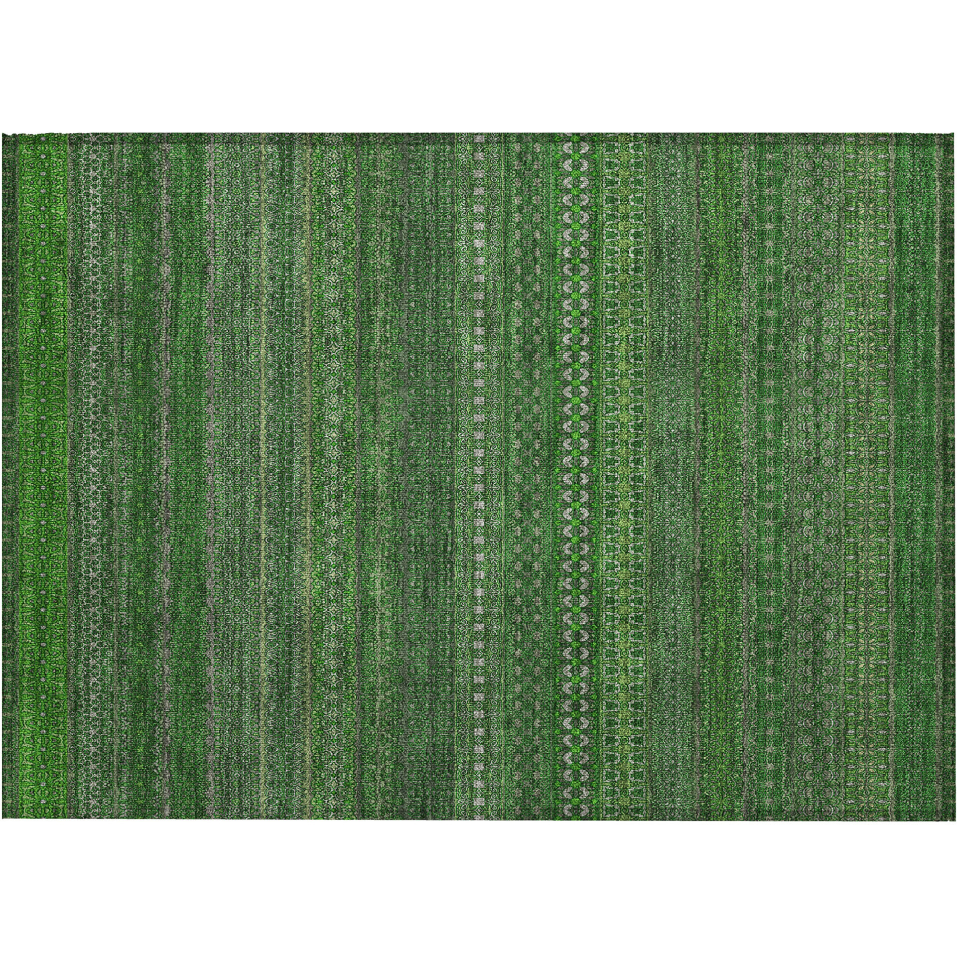 2' X 3' Fern Green Striped Washable Non Skid Indoor Outdoor Area Rug