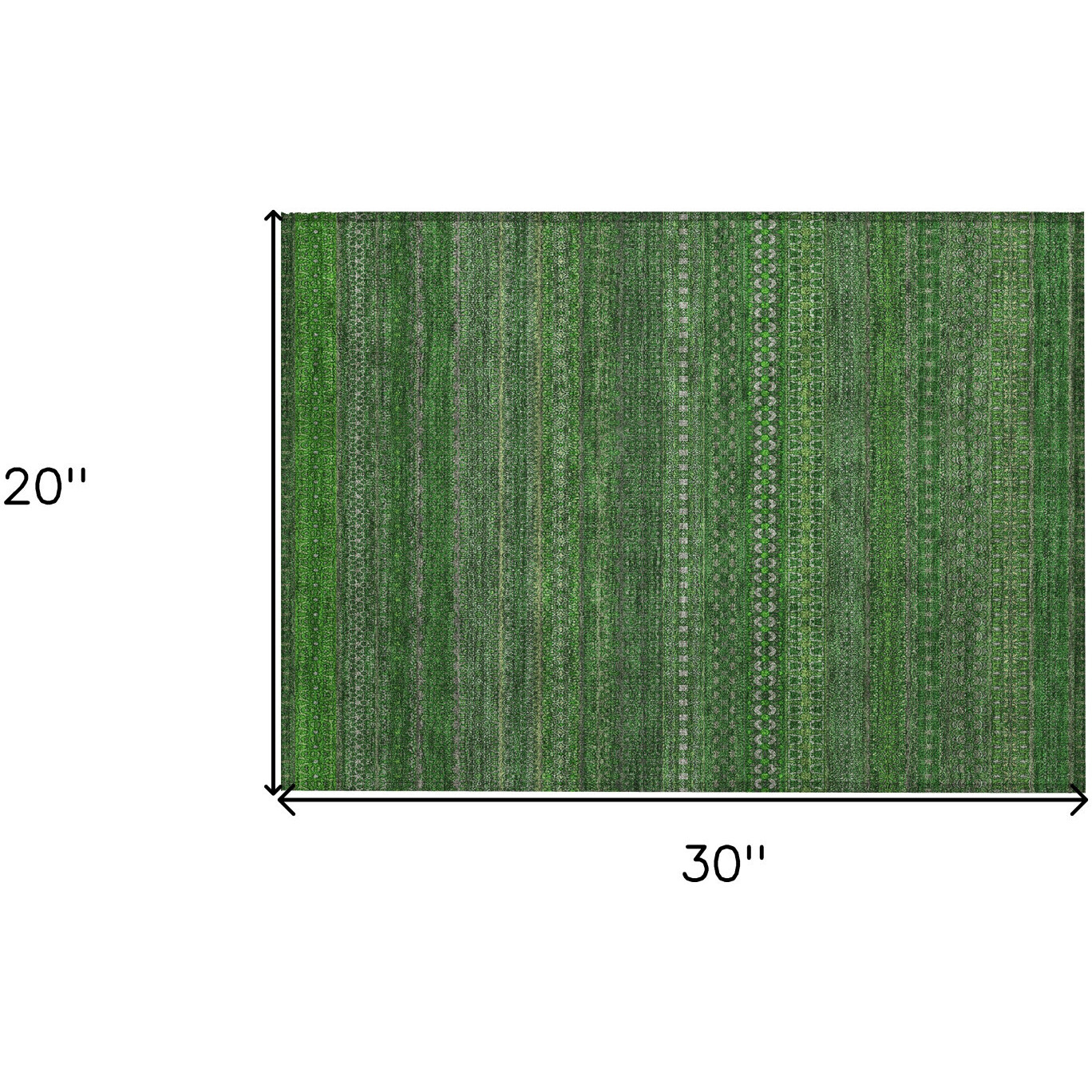 2' X 3' Fern Green Striped Washable Non Skid Indoor Outdoor Area Rug