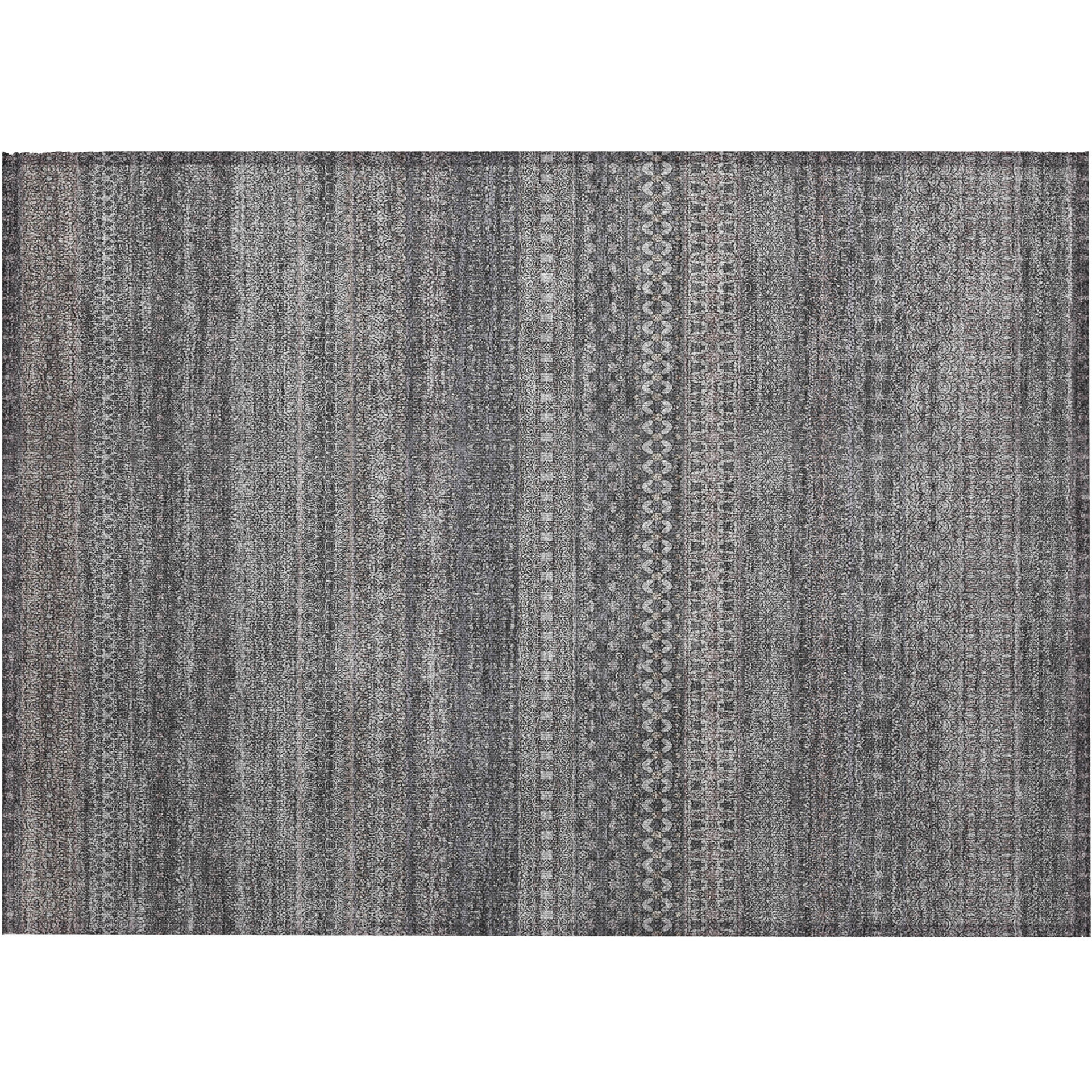 2' X 3' Gray Striped Washable Non Skid Indoor Outdoor Area Rug