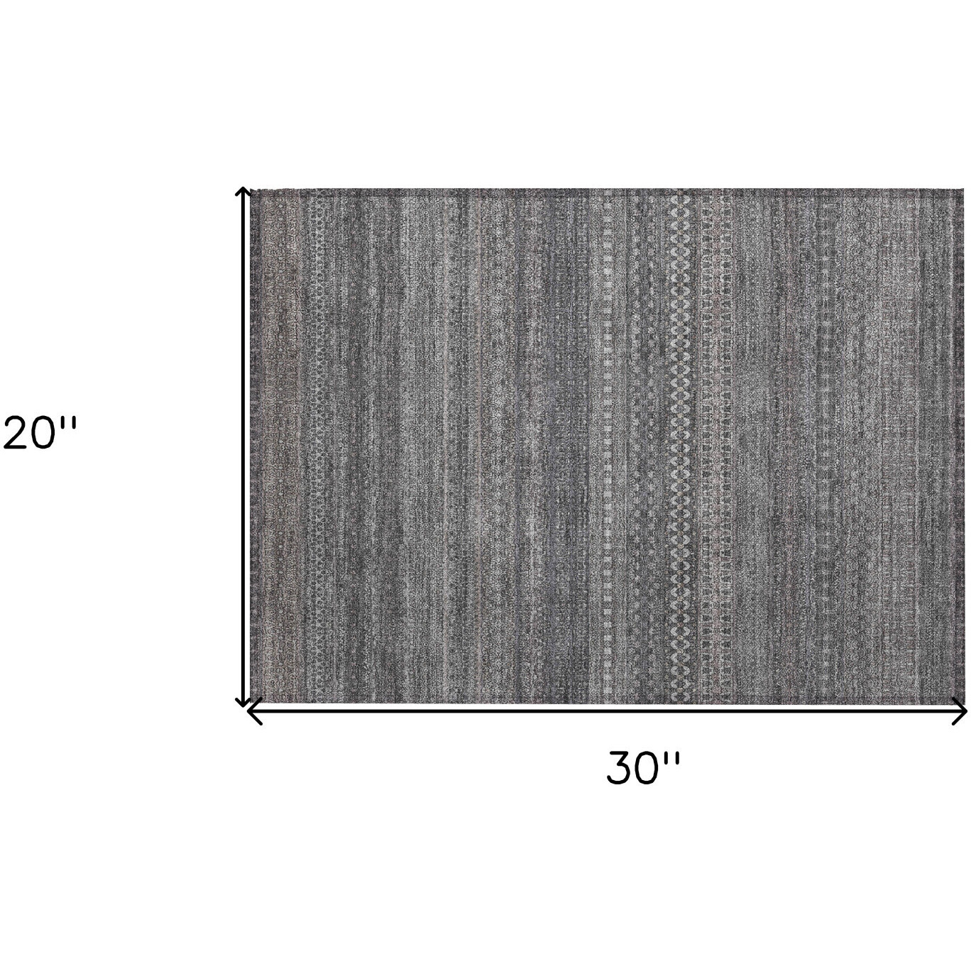 2' X 3' Gray Striped Washable Non Skid Indoor Outdoor Area Rug
