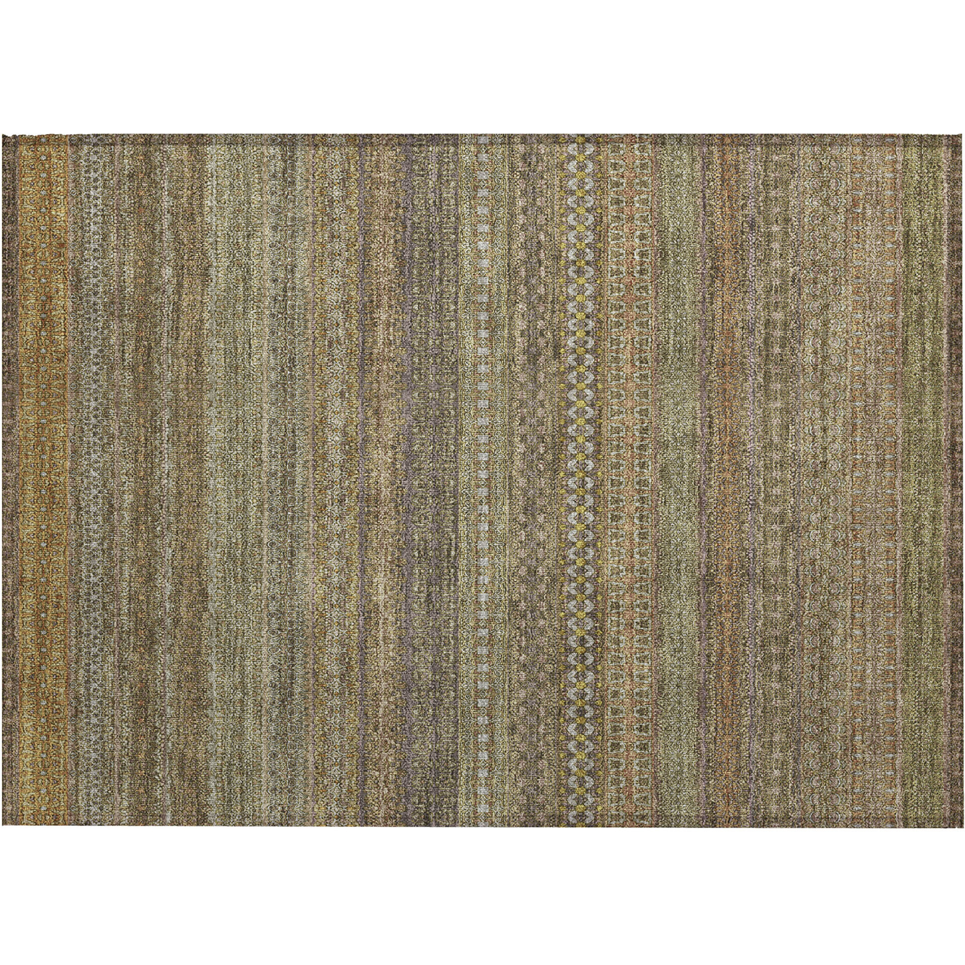 2' X 3' Khaki Striped Washable Non Skid Indoor Outdoor Area Rug