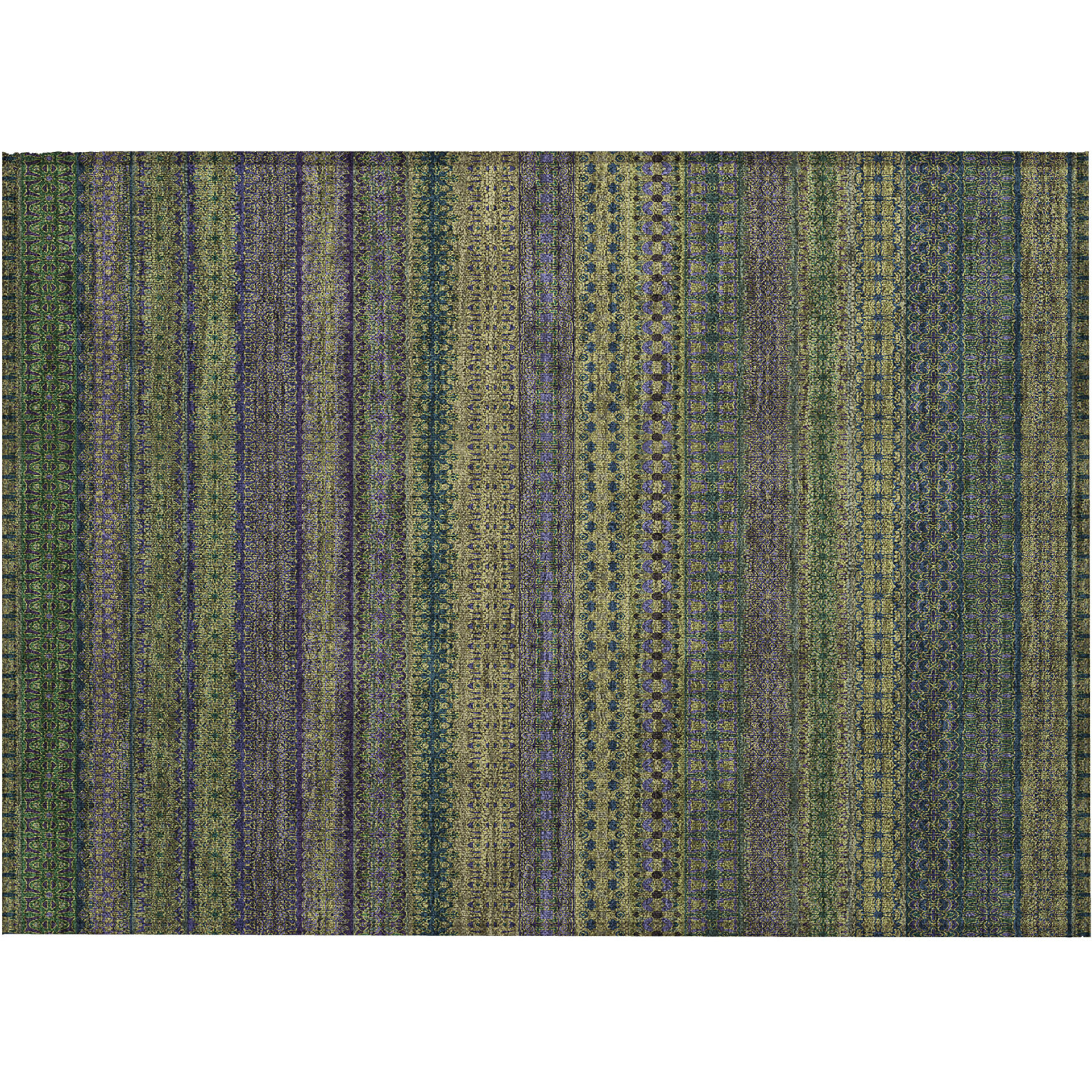 2' X 3' Olive Green Striped Washable Non Skid Indoor Outdoor Area Rug