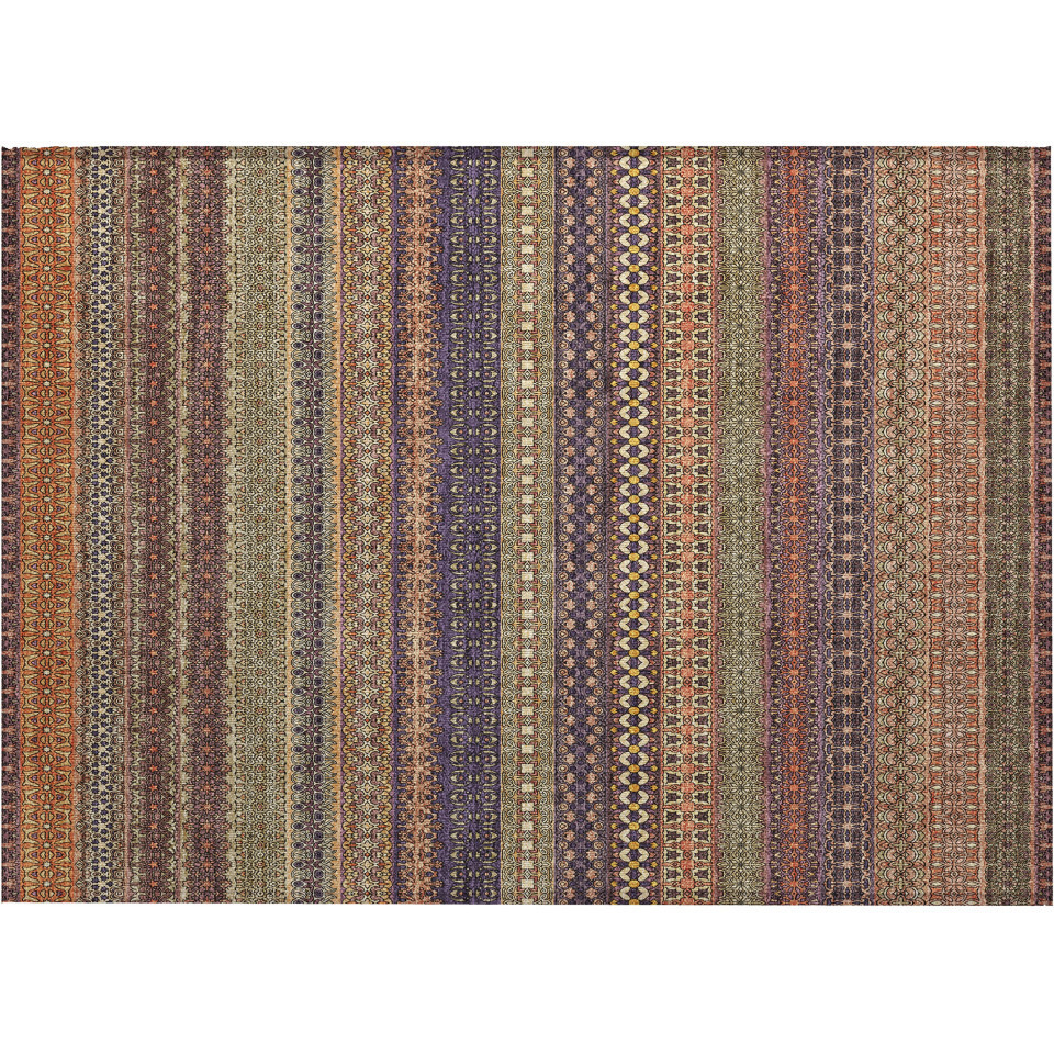2' X 3' Orange Striped Washable Non Skid Indoor Outdoor Area Rug