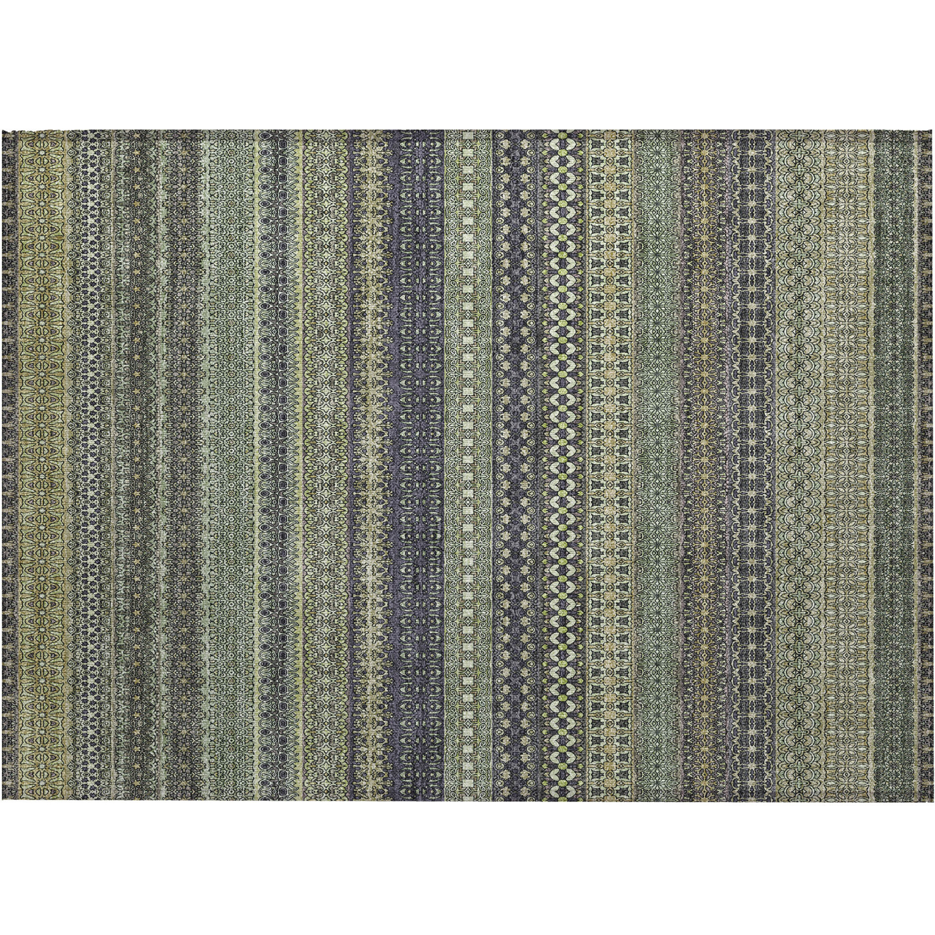 2' X 3' Sage Striped Washable Non Skid Indoor Outdoor Area Rug