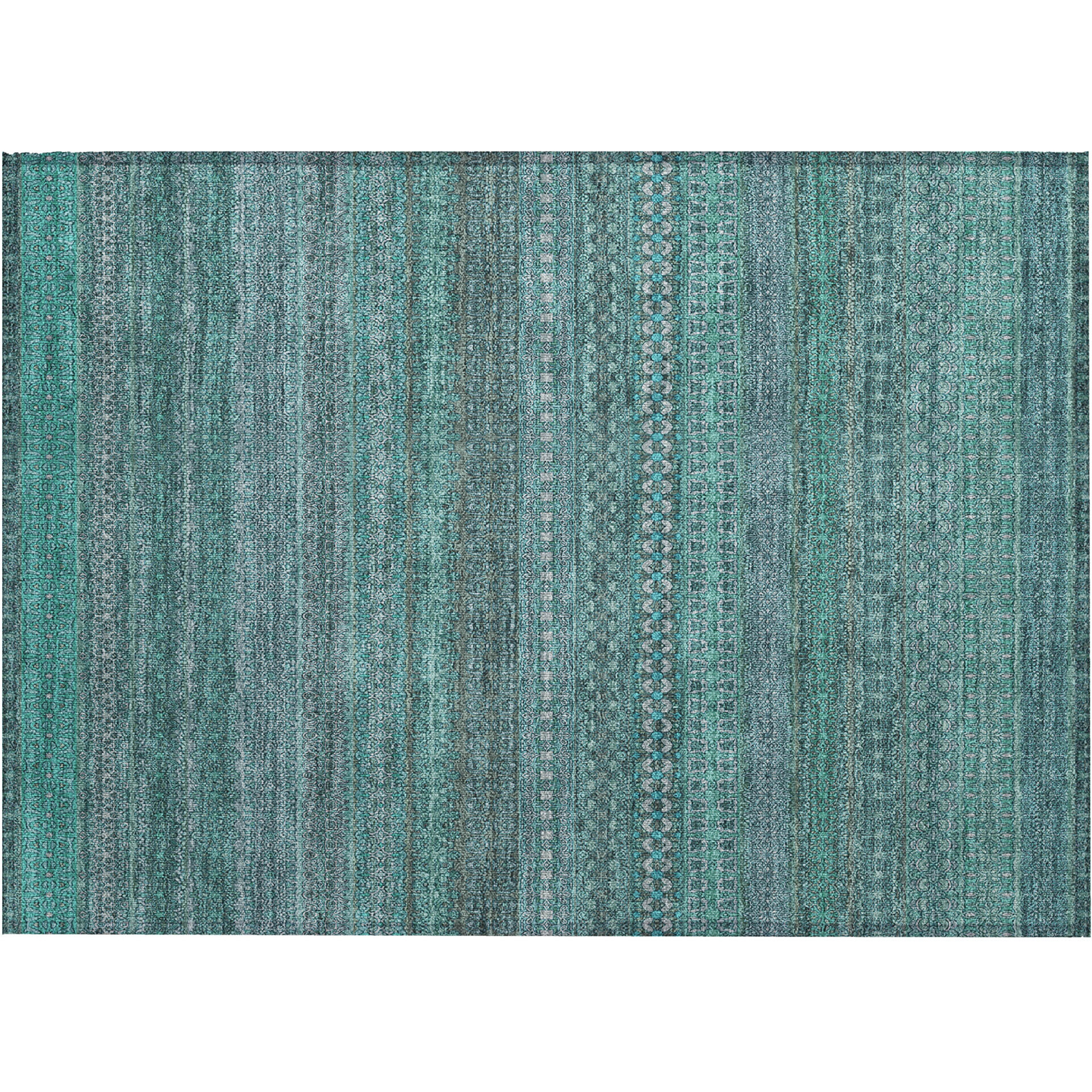 2' X 3' Turquoise Striped Washable Non Skid Indoor Outdoor Area Rug