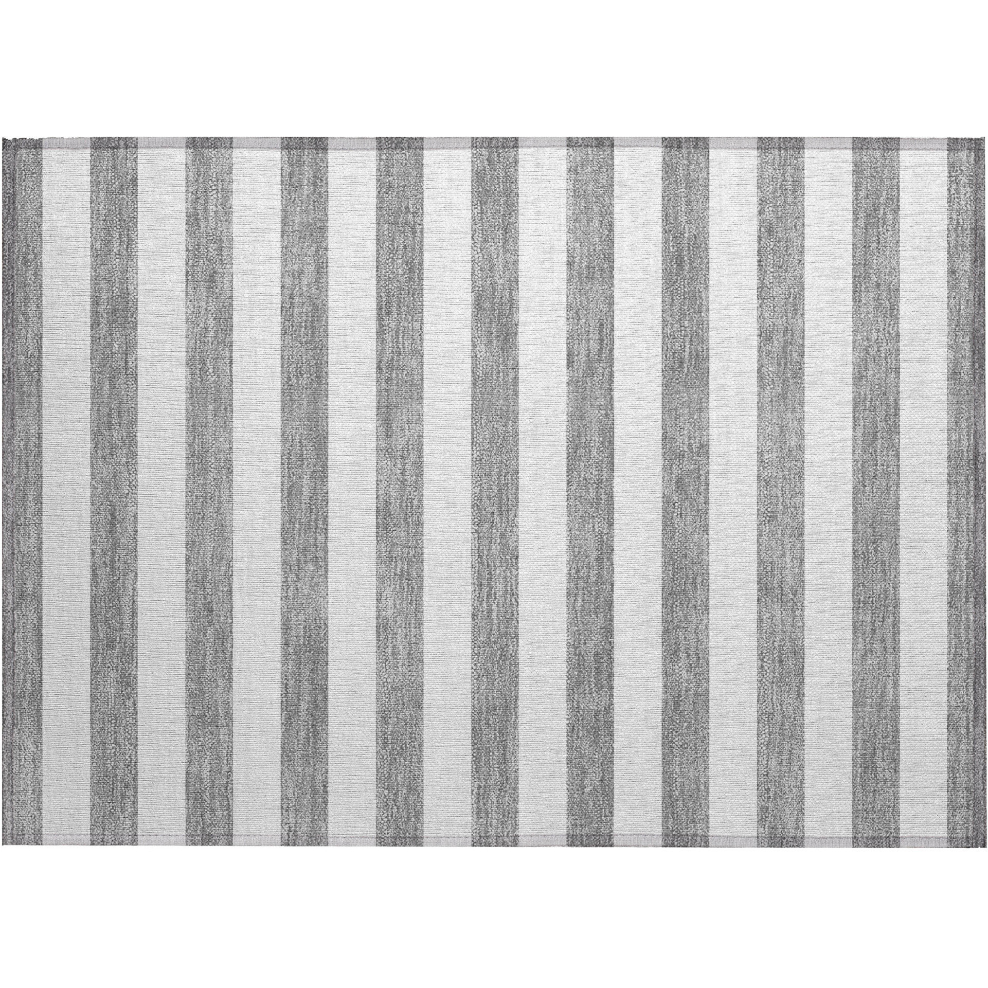 2' X 3' Gray and White Striped Washable Non Skid Indoor Outdoor Area Rug