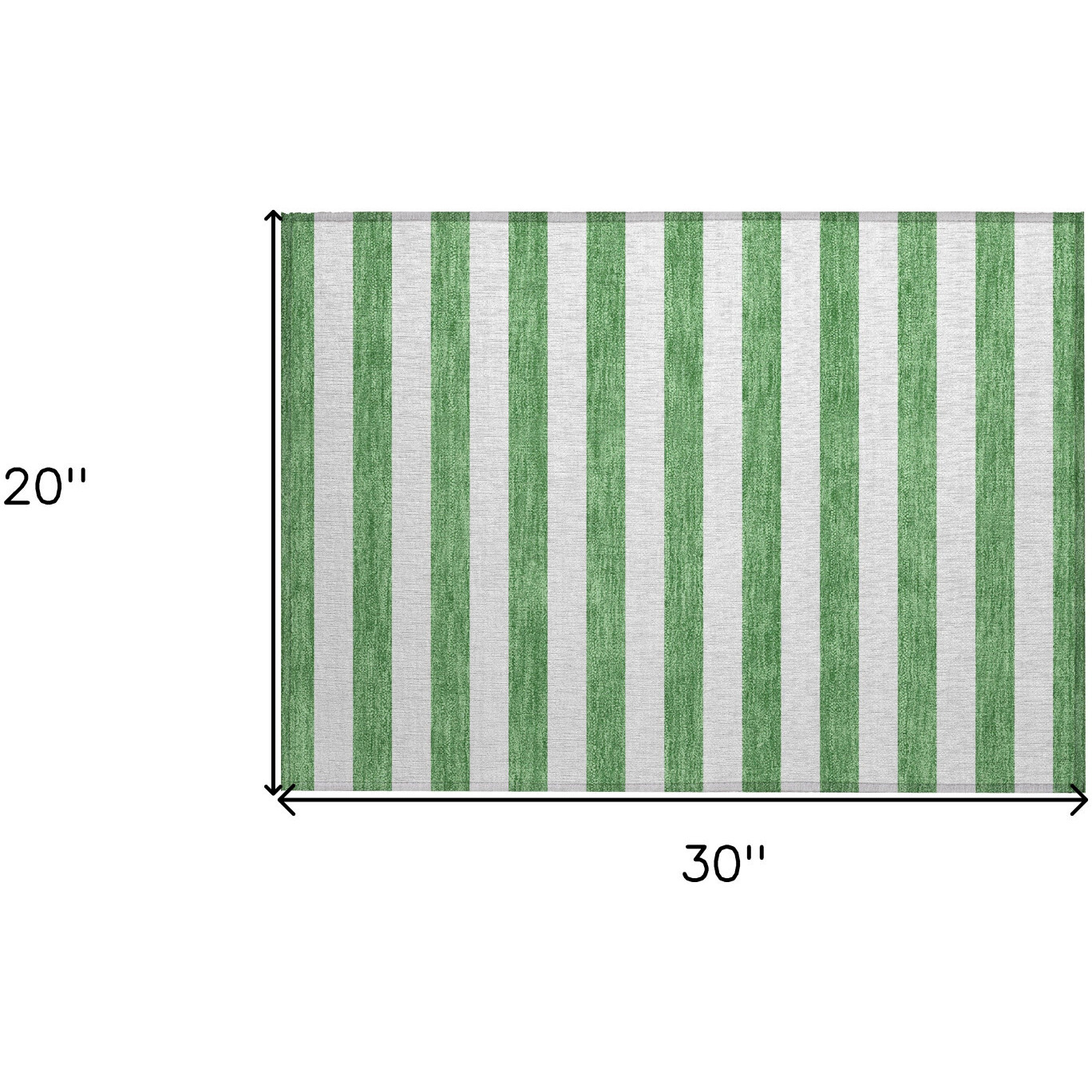 2' X 3' Green and White Striped Washable Non Skid Indoor Outdoor Area Rug