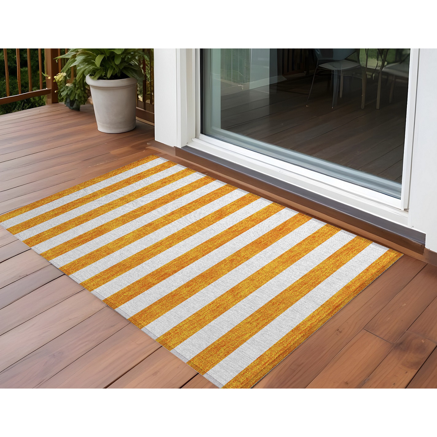 2' X 3' Orange and White Striped Washable Non Skid Indoor Outdoor Area Rug