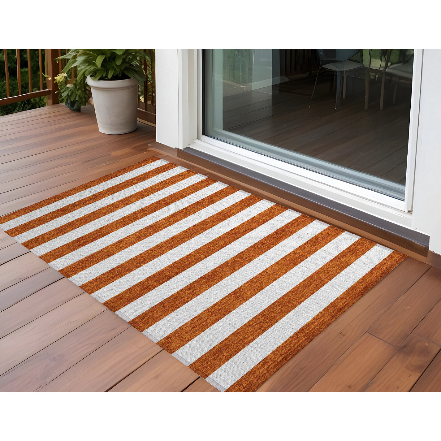 2' X 3' Orange Striped Washable Non Skid Indoor Outdoor Area Rug