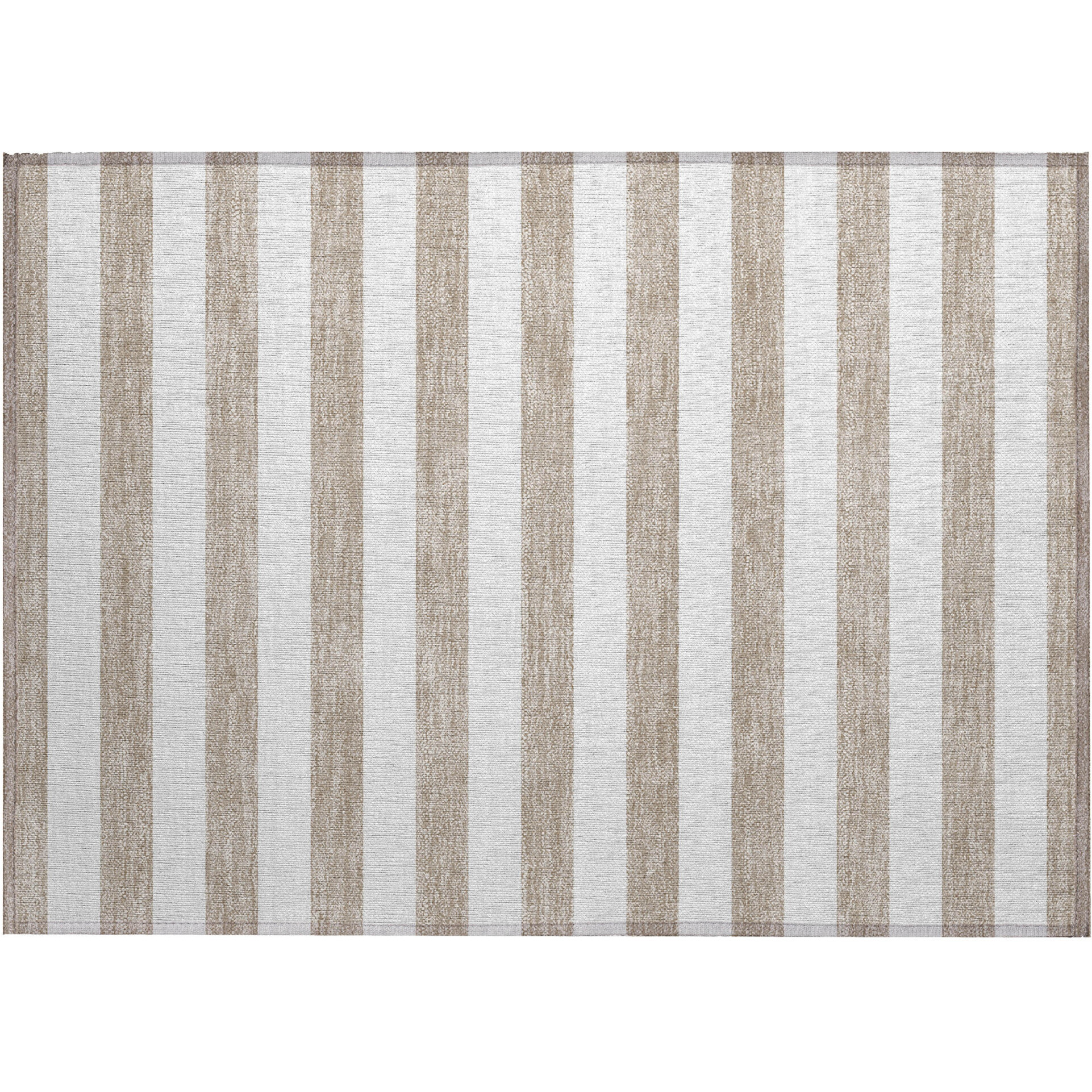 2' X 3' Taupe and White Striped Washable Non Skid Indoor Outdoor Area Rug