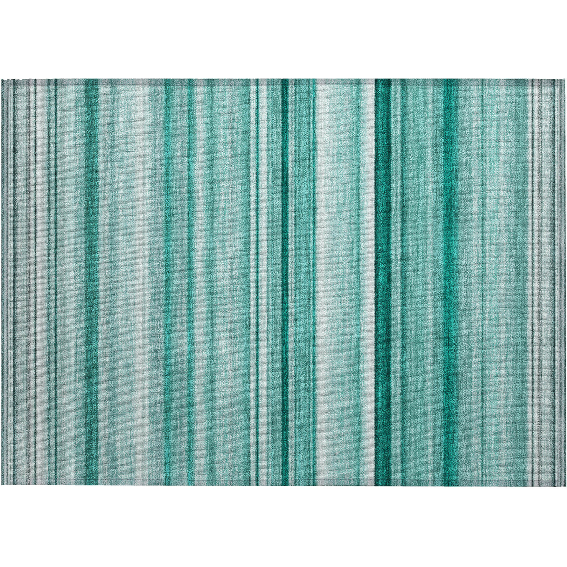 2' X 3' Aqua Striped Washable Non Skid Indoor Outdoor Area Rug