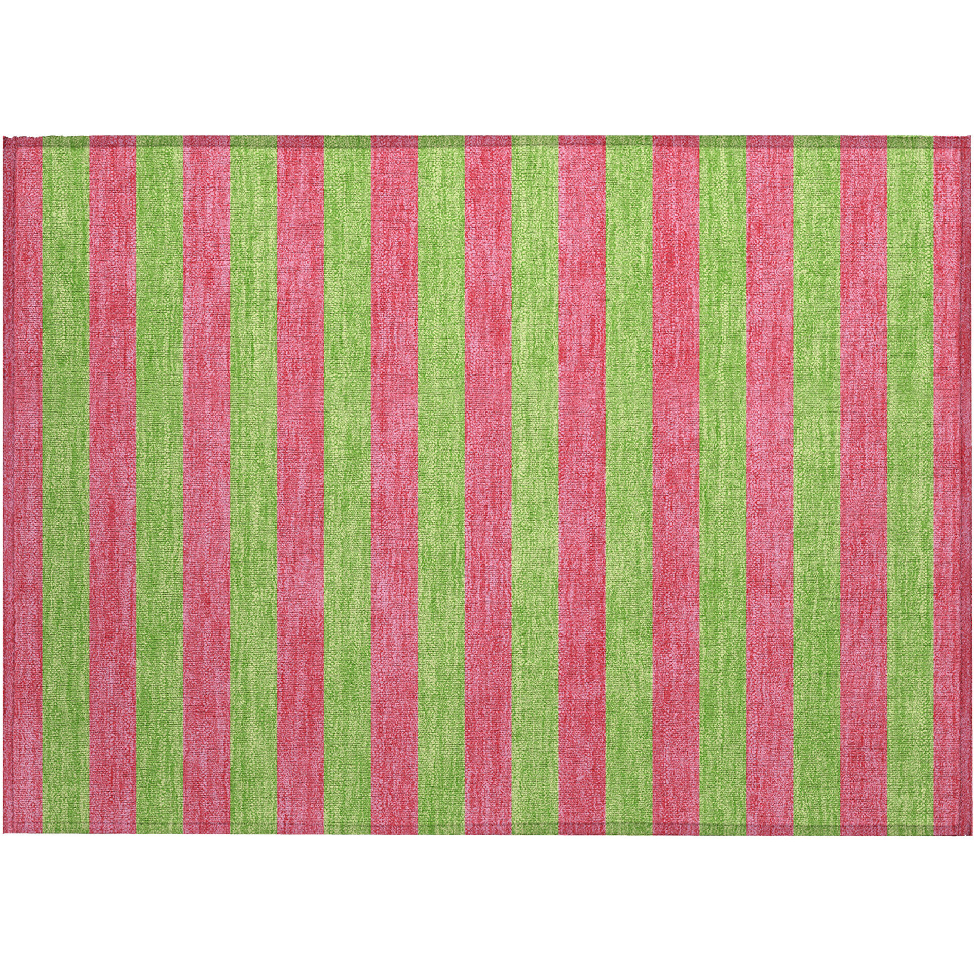 2' X 3' Green and Red Striped Washable Non Skid Indoor Outdoor Area Rug