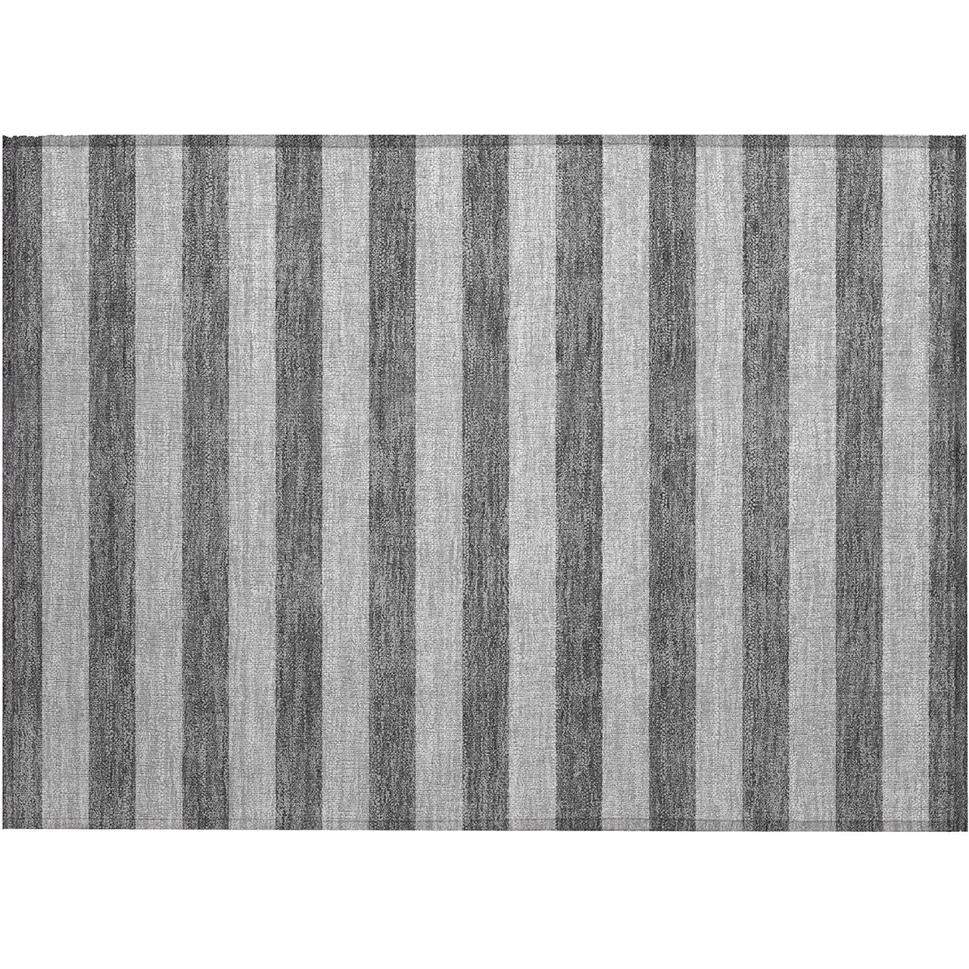 2' X 3' Gray and White Striped Washable Non Skid Indoor Outdoor Area Rug