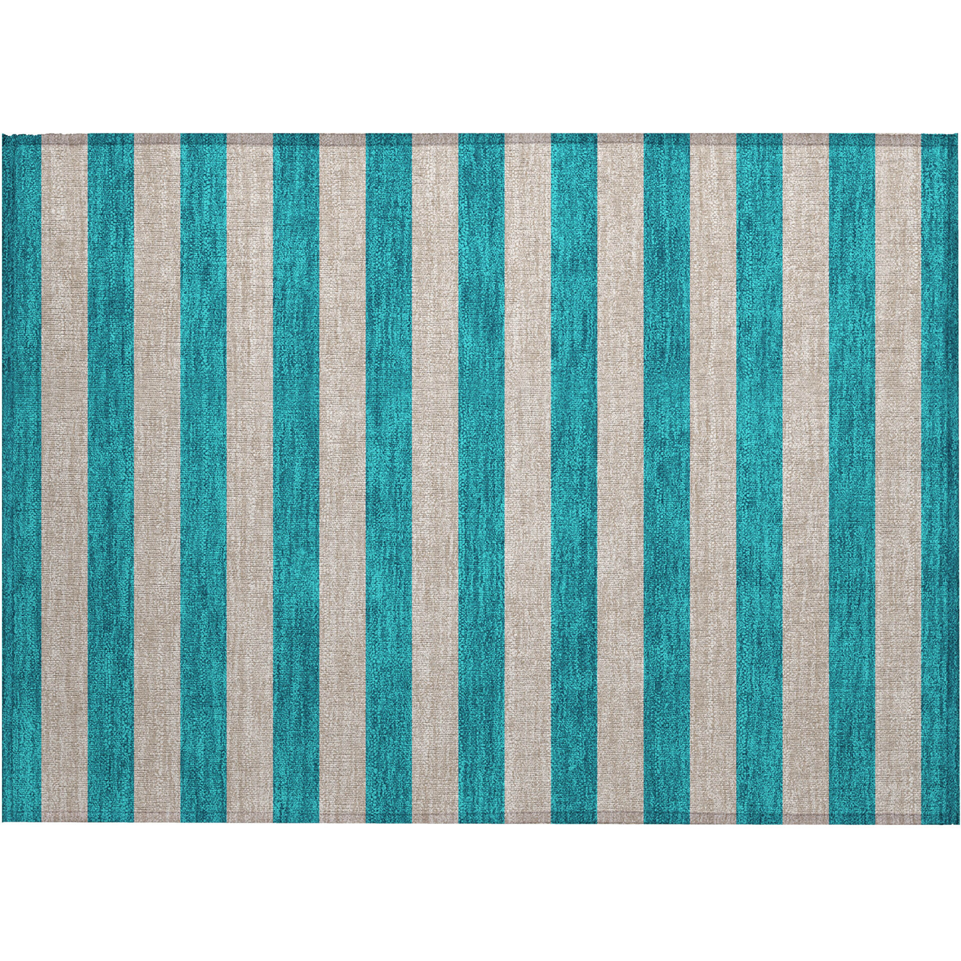 2' X 3' Turquoise Striped Washable Non Skid Indoor Outdoor Area Rug