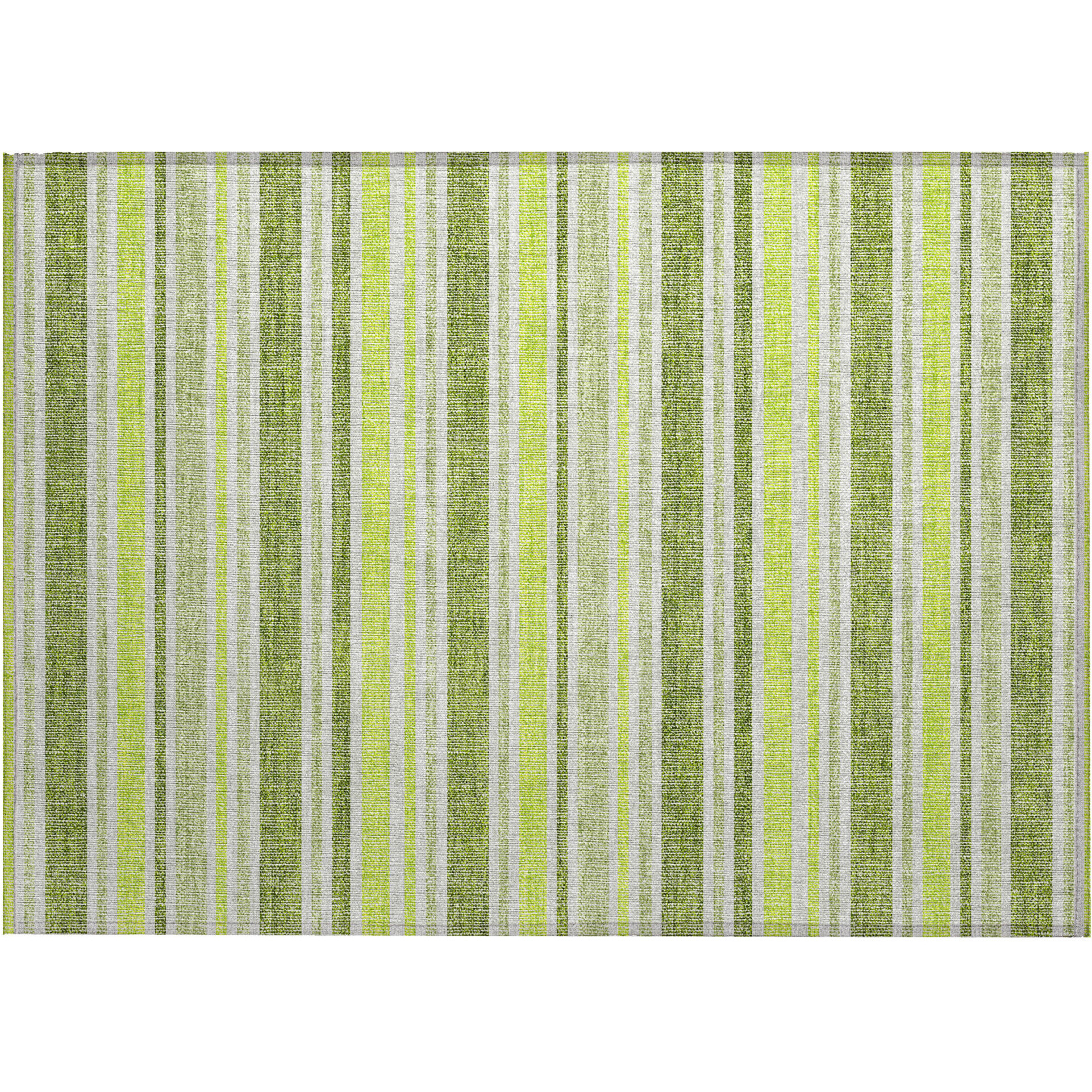 2' X 3' Green and Yellow Striped Washable Non Skid Indoor Outdoor Area Rug