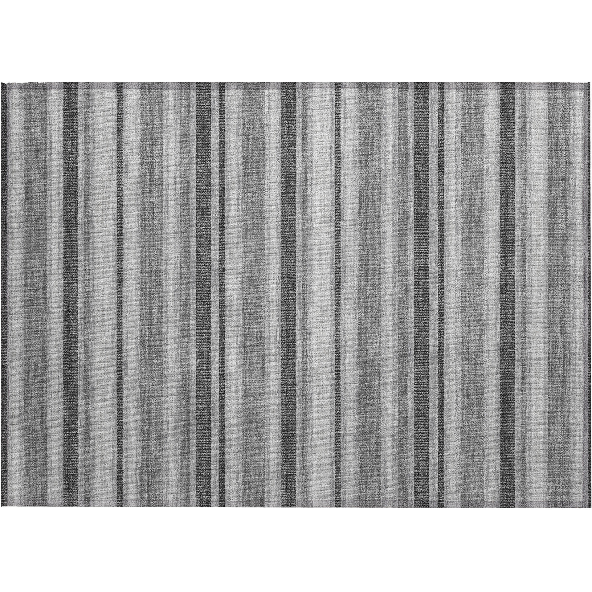 2' X 3' Gray and Black Striped Washable Non Skid Indoor Outdoor Area Rug