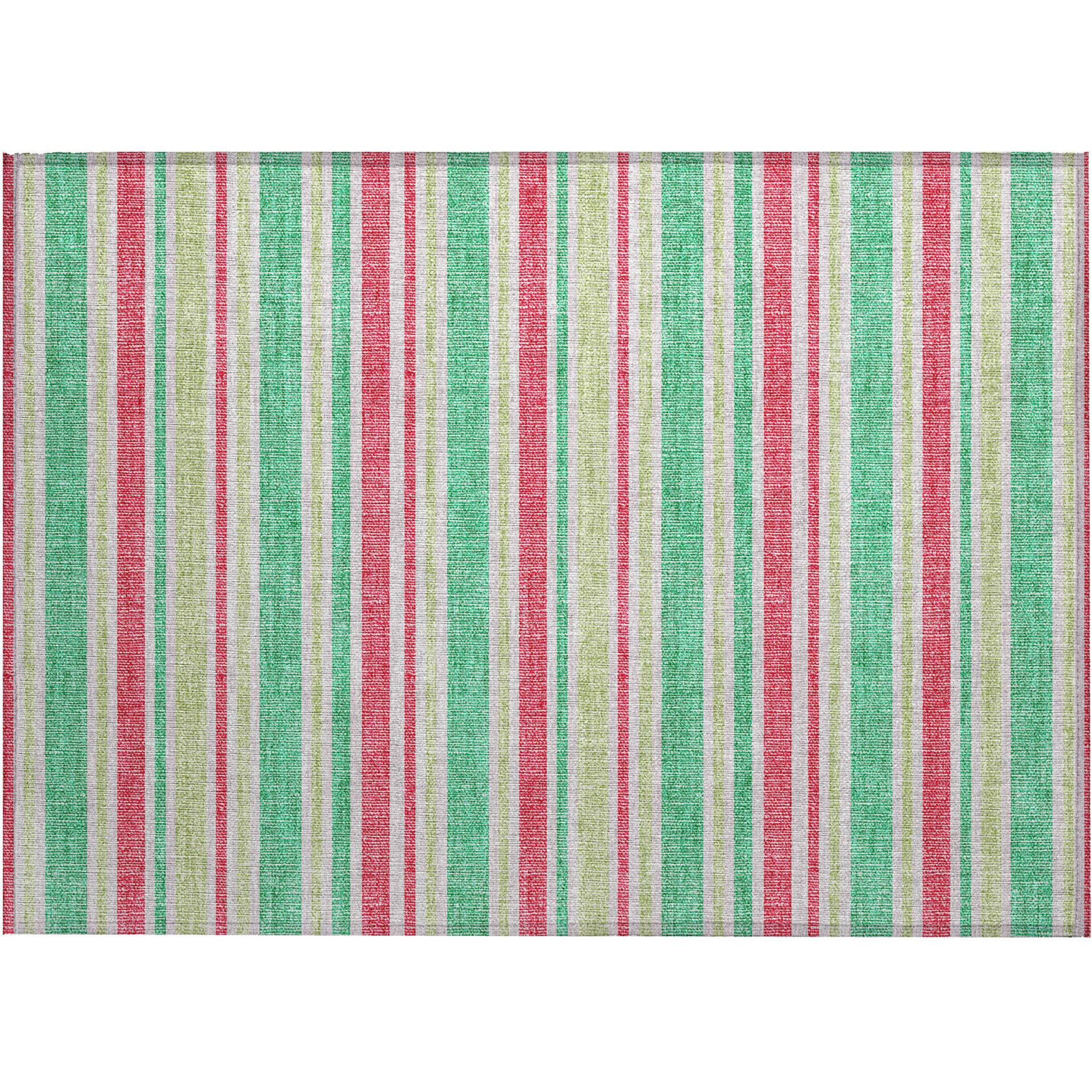 2' X 3' Green Striped Washable Non Skid Indoor Outdoor Area Rug