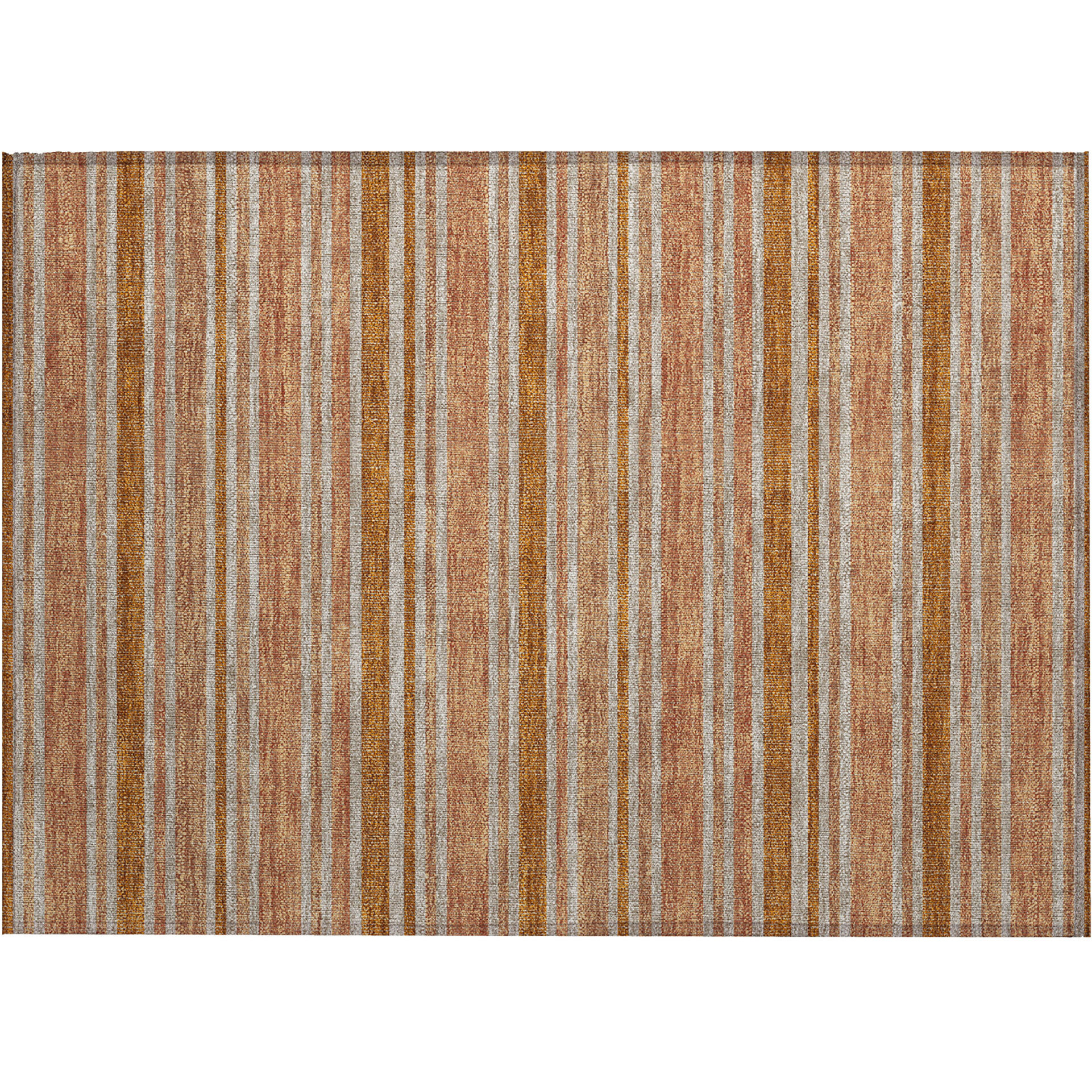 2' X 3' Beige and Orange Striped Washable Non Skid Indoor Outdoor Area Rug