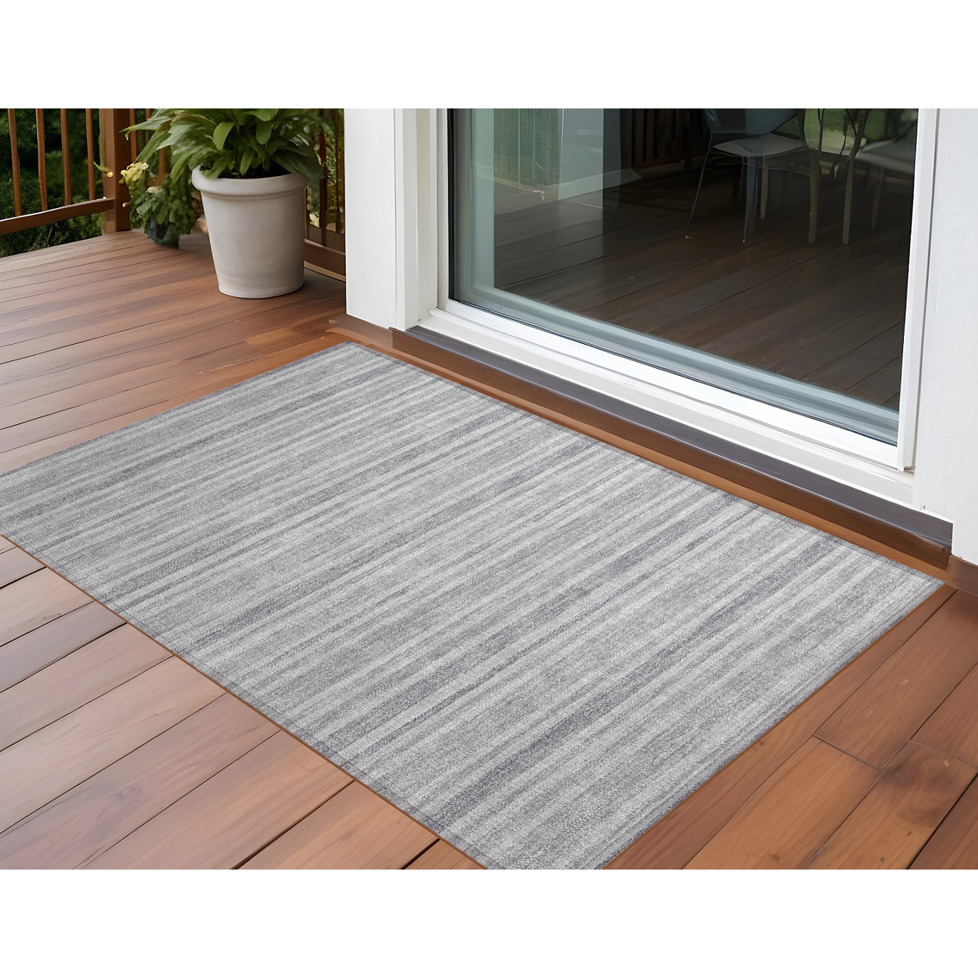 2' X 3' Black Silver and Gray Striped Washable Non Skid Indoor Outdoor Area Rug