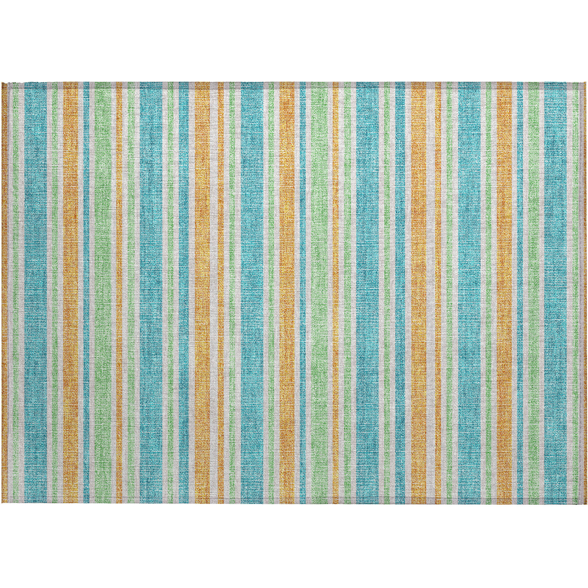 2' X 3' Teal Striped Washable Non Skid Indoor Outdoor Area Rug