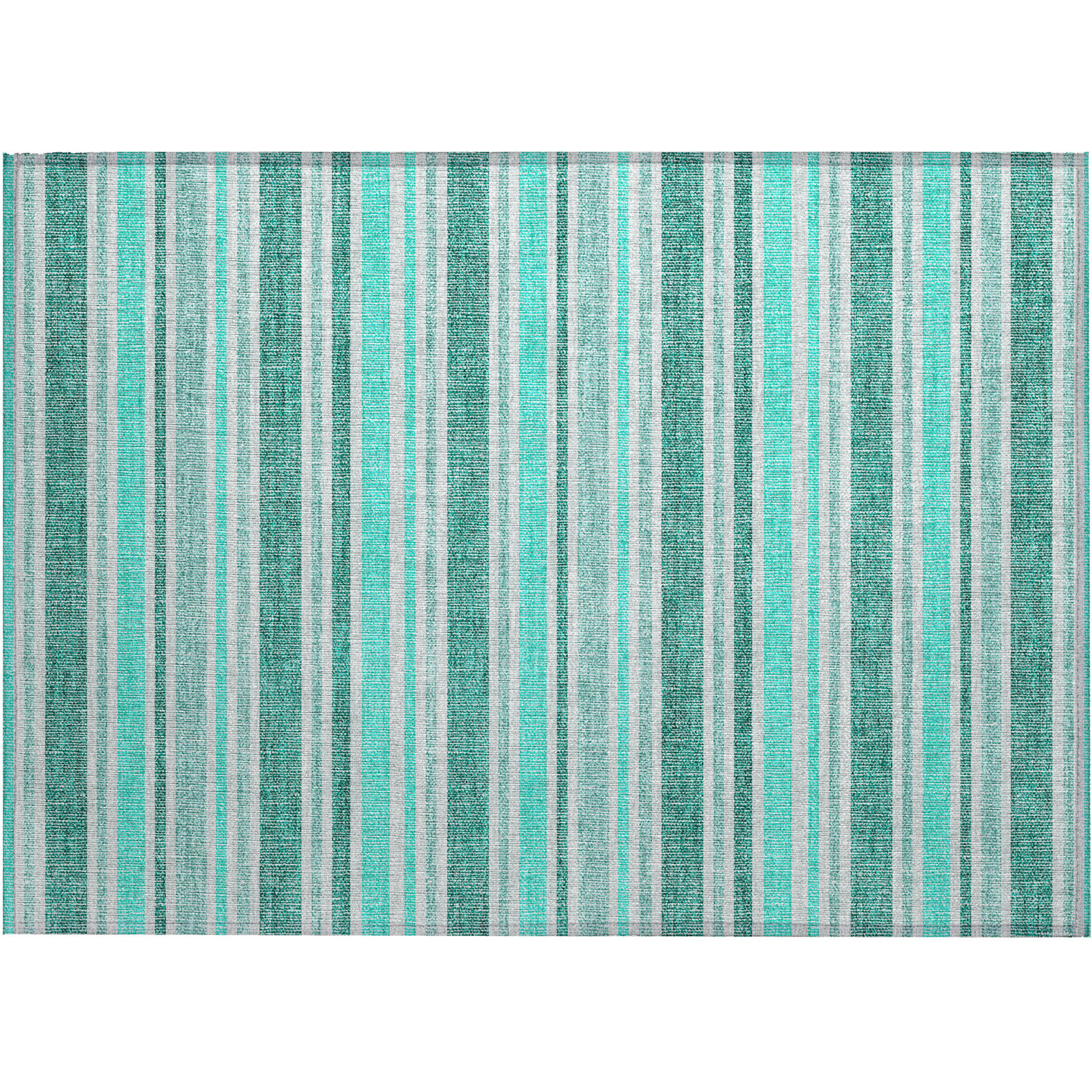 2' X 3' Turquoise Striped Washable Non Skid Indoor Outdoor Area Rug