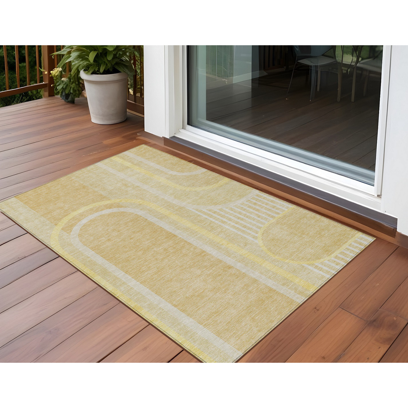 2' X 3' Beige Abstract Washable Non Skid Indoor Outdoor Area Rug