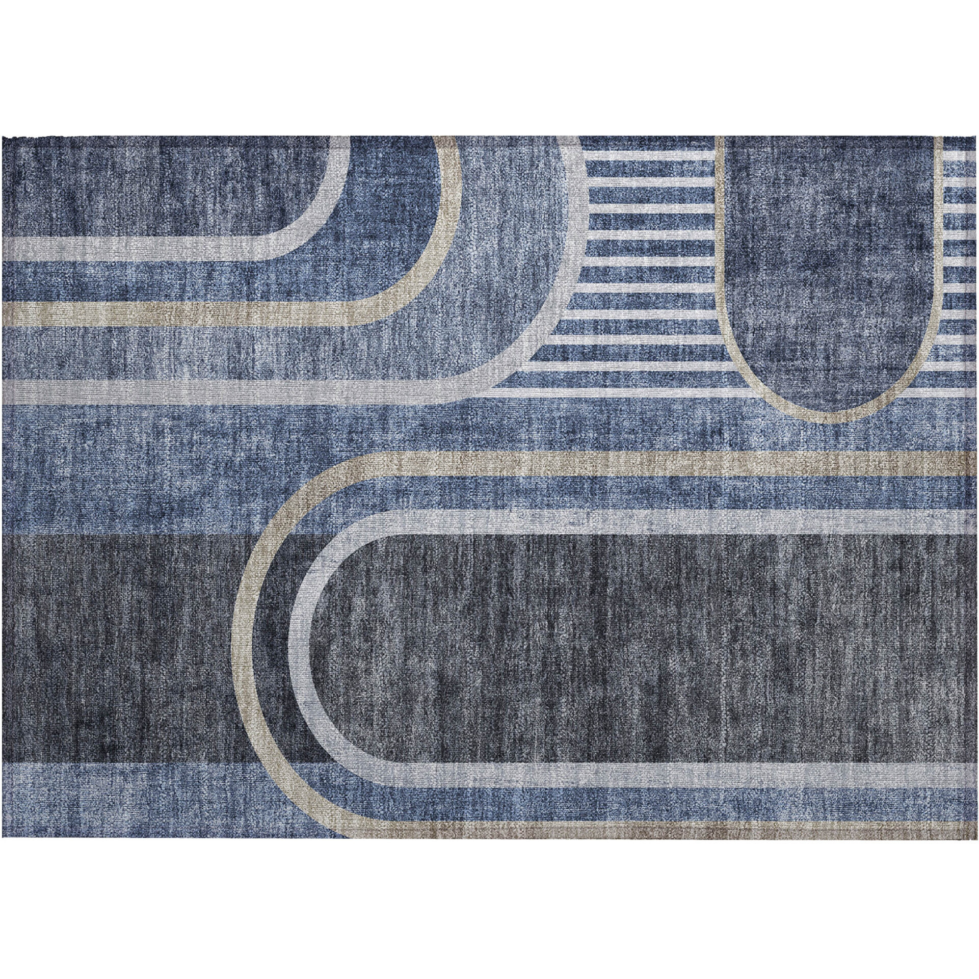 2' X 3' Blue and Black Abstract Washable Non Skid Indoor Outdoor Area Rug