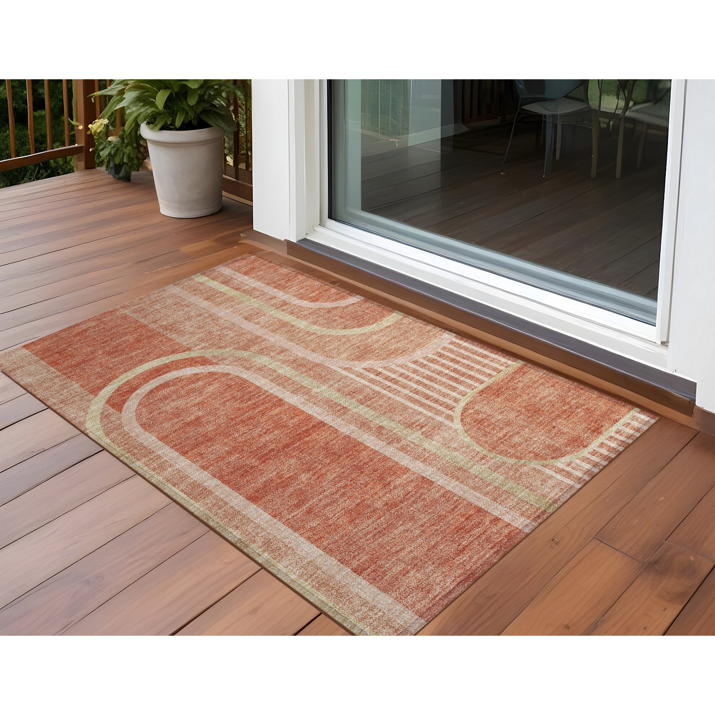 2' X 3' Salmon Abstract Washable Non Skid Indoor Outdoor Area Rug