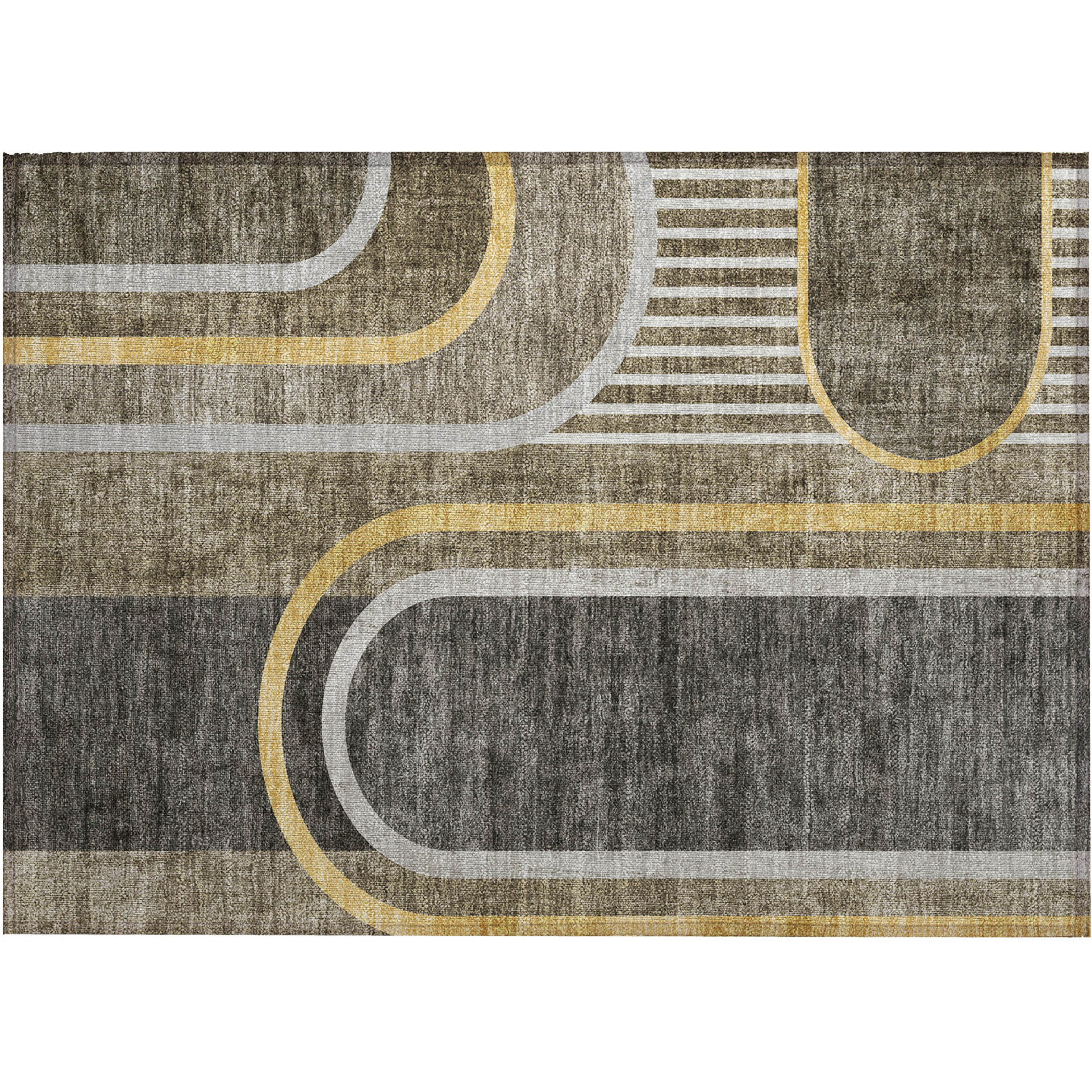 2' X 3' Taupe and Gray Abstract Washable Non Skid Indoor Outdoor Area Rug