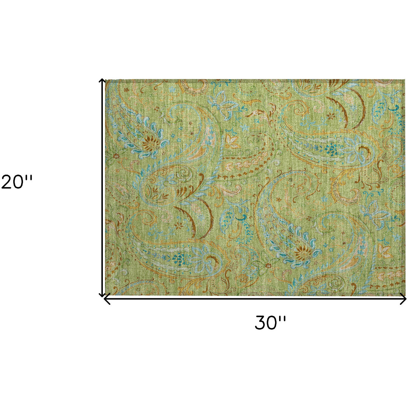 2' X 3' Artichoke Green Paisley Washable Non Skid Indoor Outdoor Area Rug