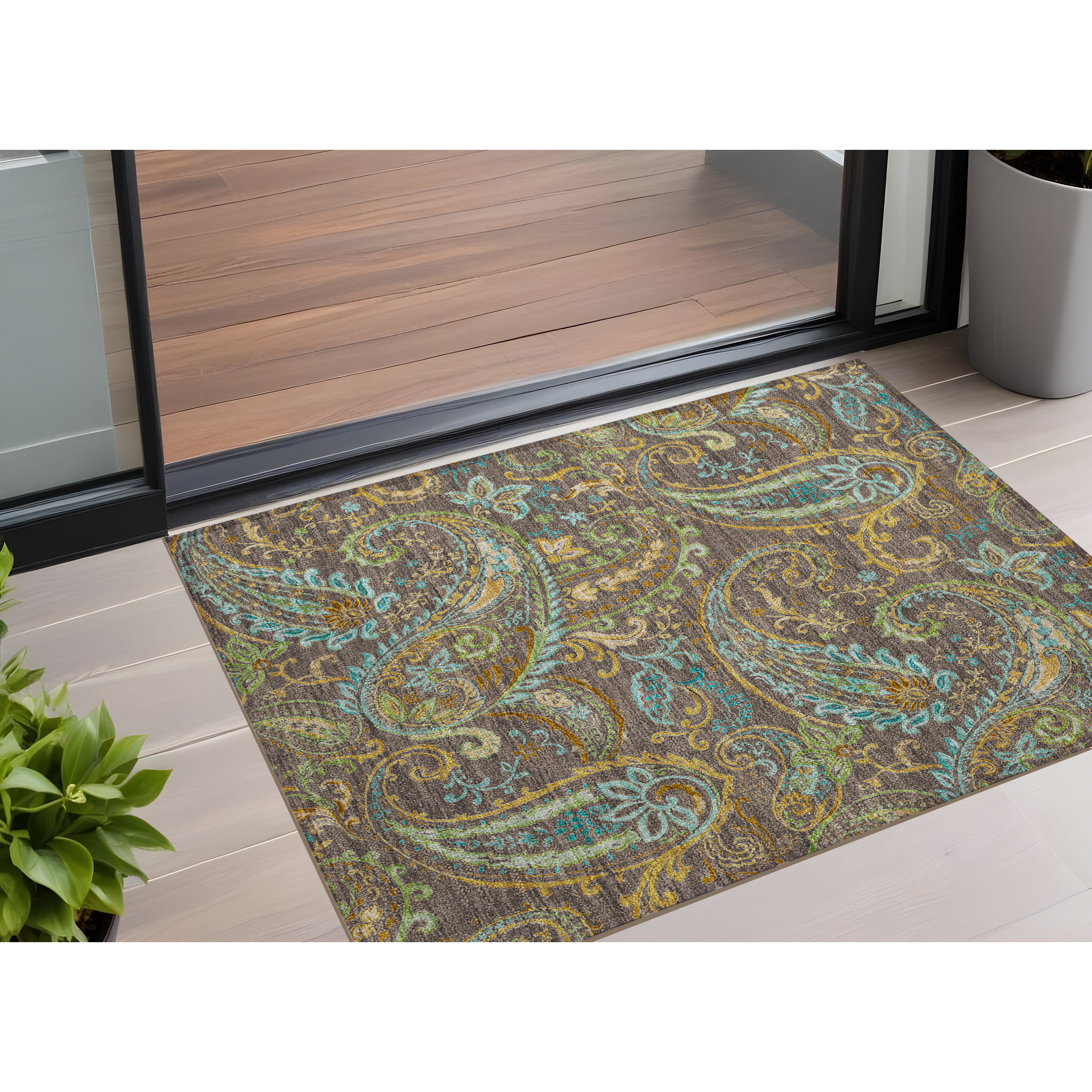 2' X 3' Chocolate Paisley Washable Non Skid Indoor Outdoor Area Rug
