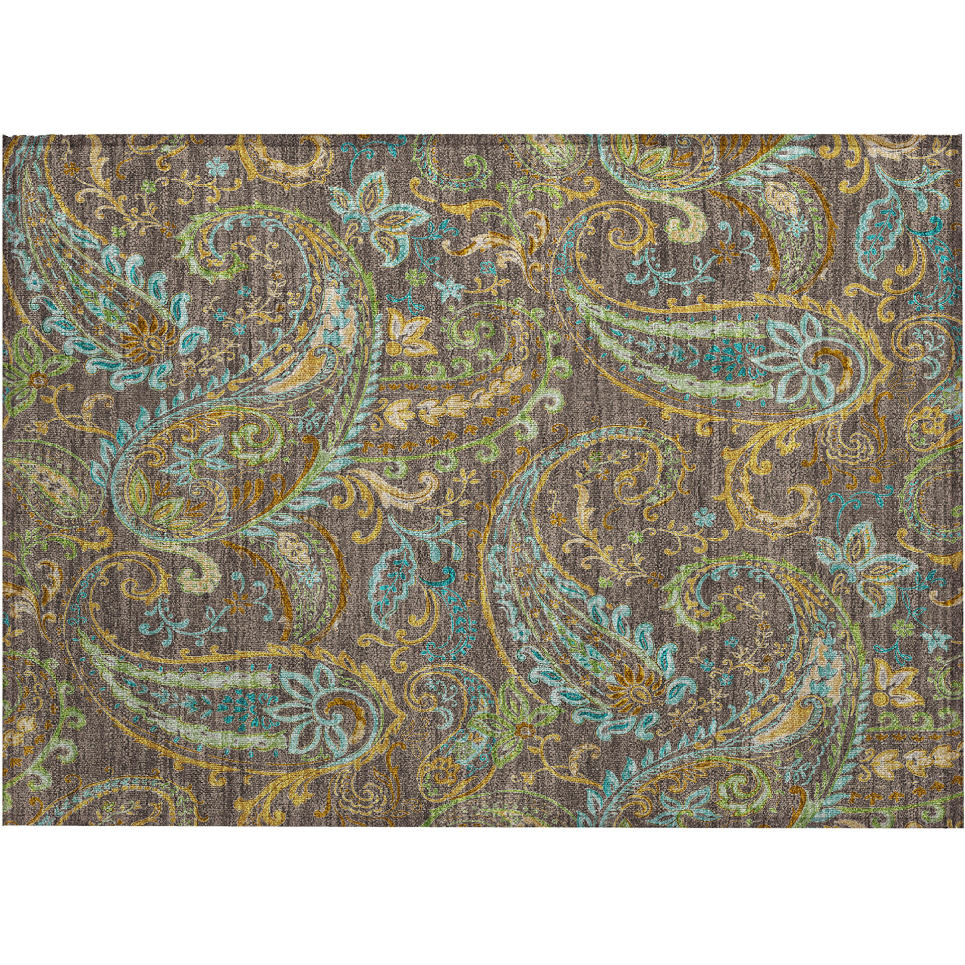 2' X 3' Chocolate Paisley Washable Non Skid Indoor Outdoor Area Rug