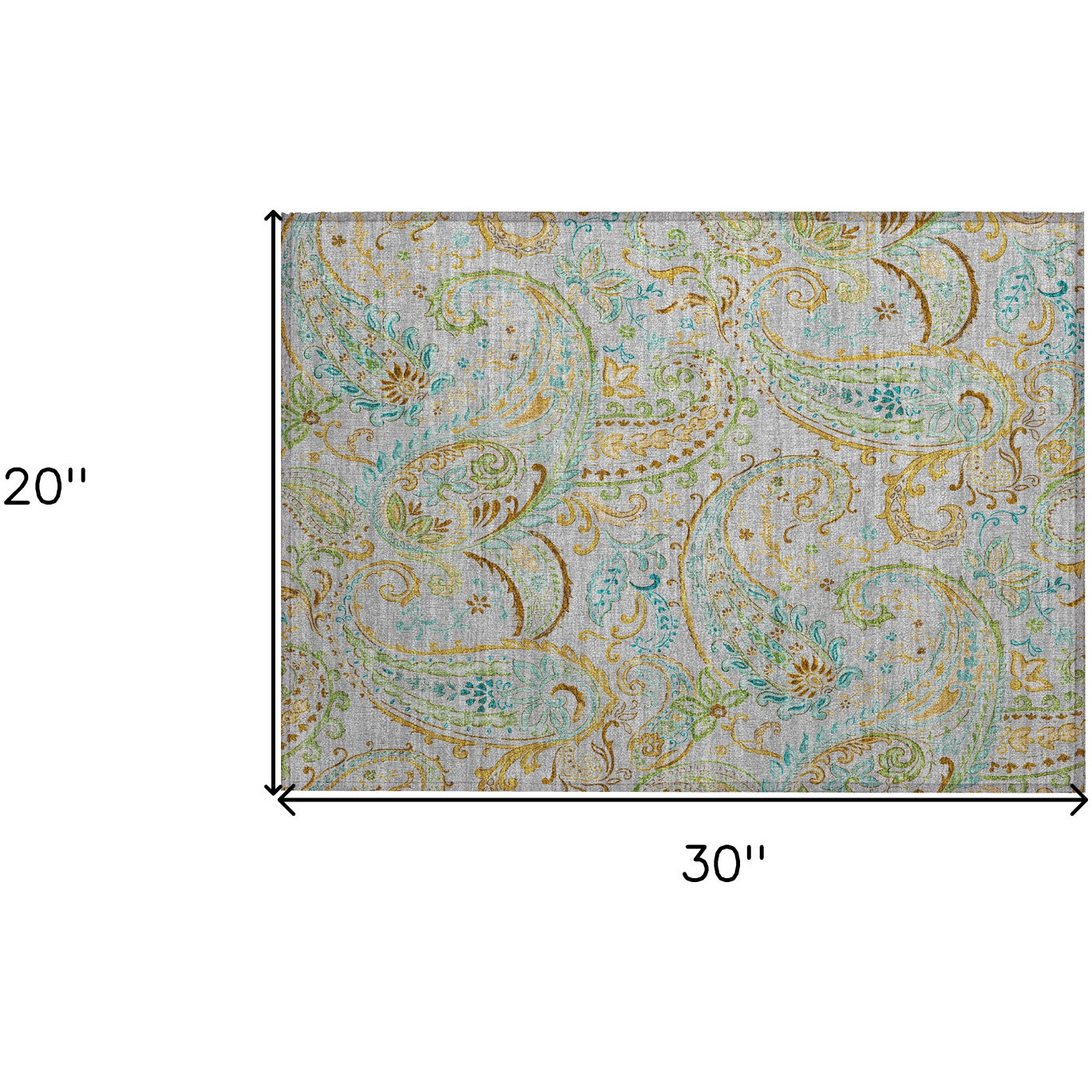 2' X 3' Gray and Gold Paisley Washable Non Skid Indoor Outdoor Area Rug