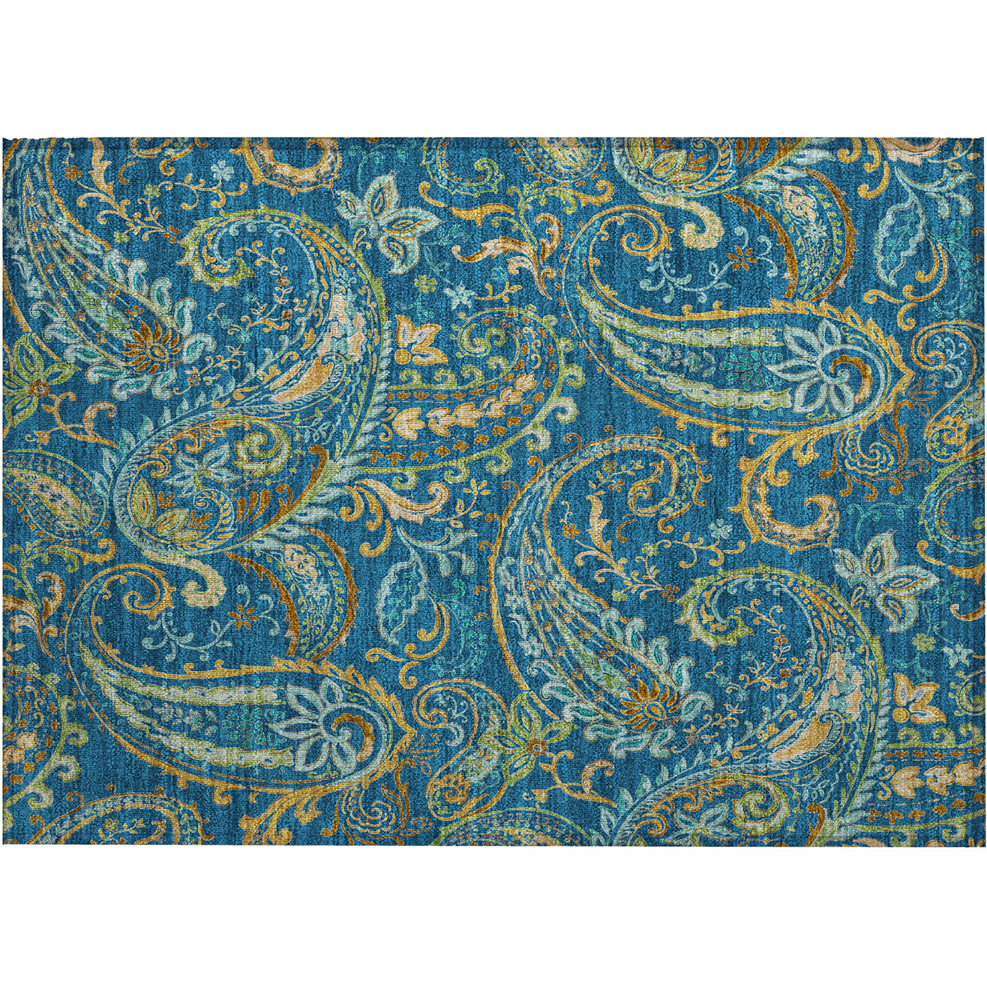 2' X 3' Navy Blue Paisley Washable Non Skid Indoor Outdoor Area Rug