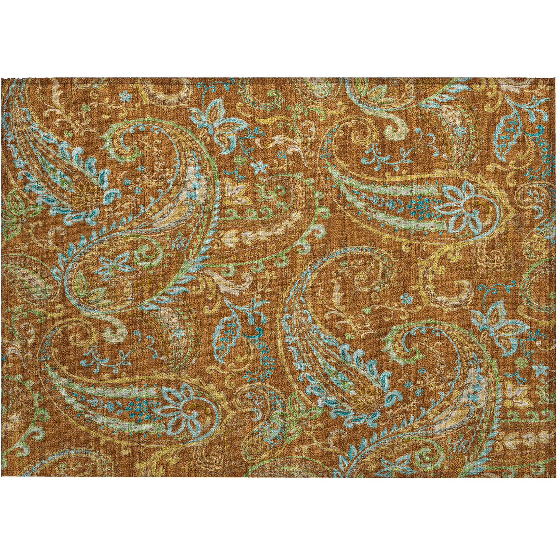 2' X 3' Orange Paisley Washable Non Skid Indoor Outdoor Area Rug