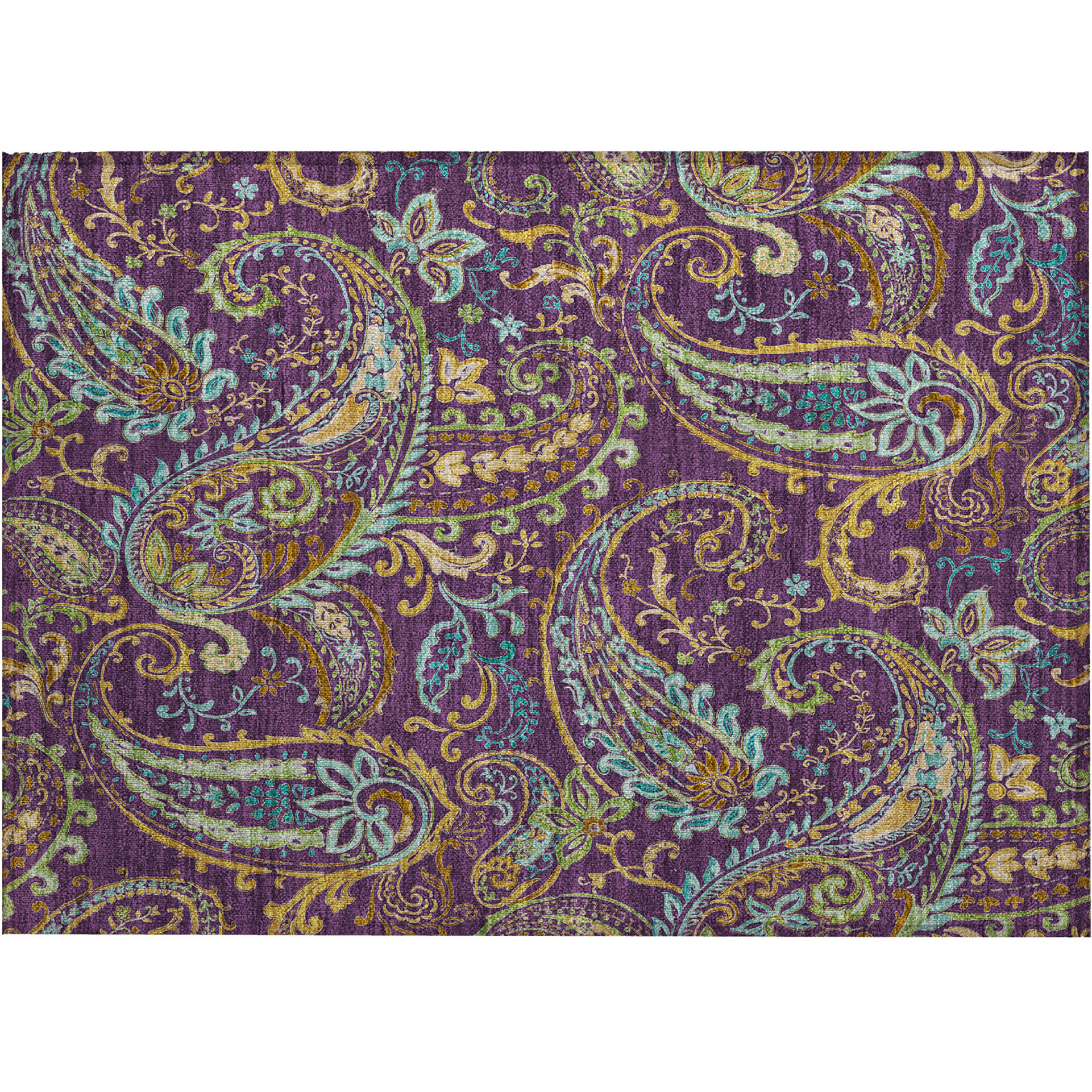 2' X 3' Purple Paisley Washable Non Skid Indoor Outdoor Area Rug