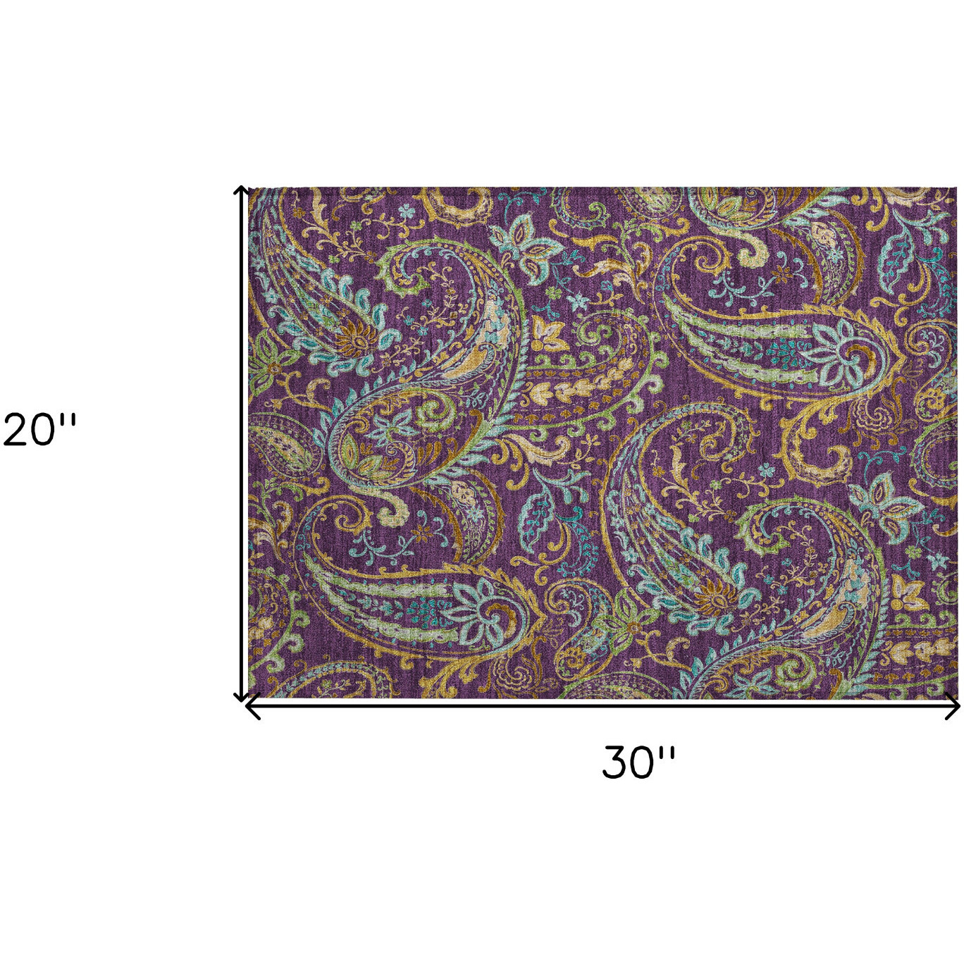 2' X 3' Purple Paisley Washable Non Skid Indoor Outdoor Area Rug