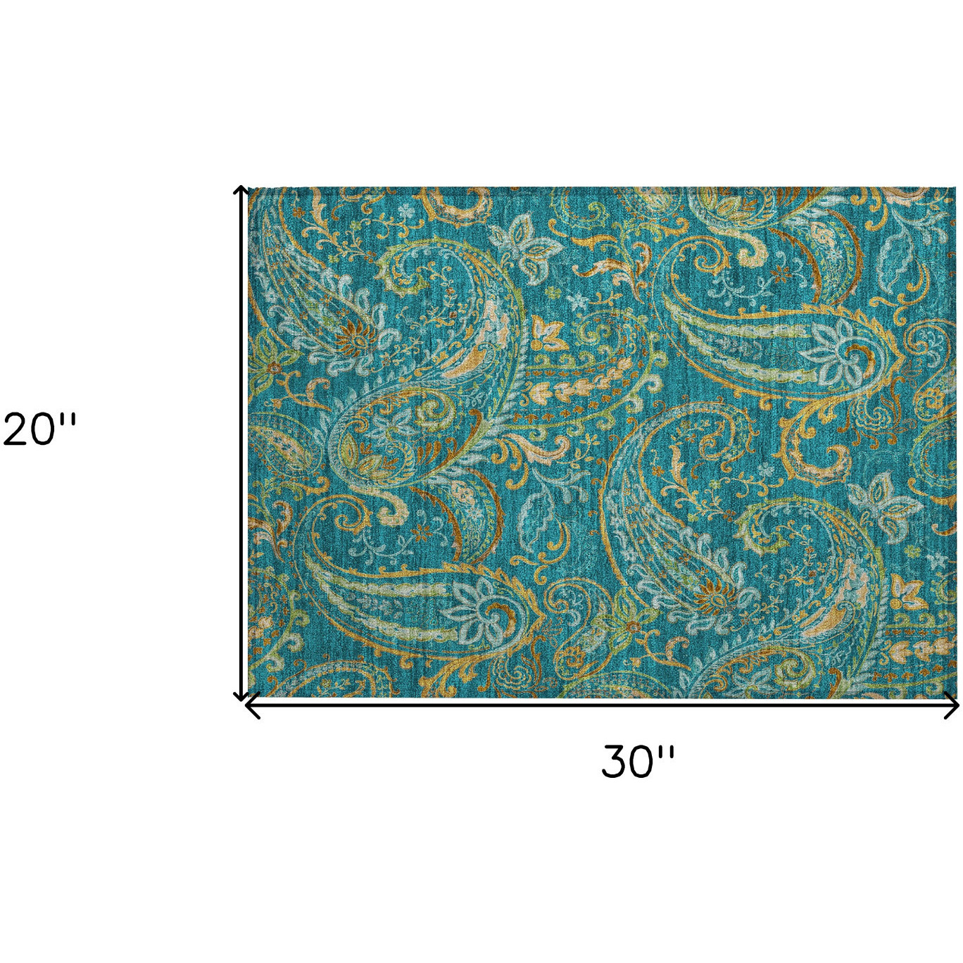 2' X 3' Teal Paisley Washable Non Skid Indoor Outdoor Area Rug