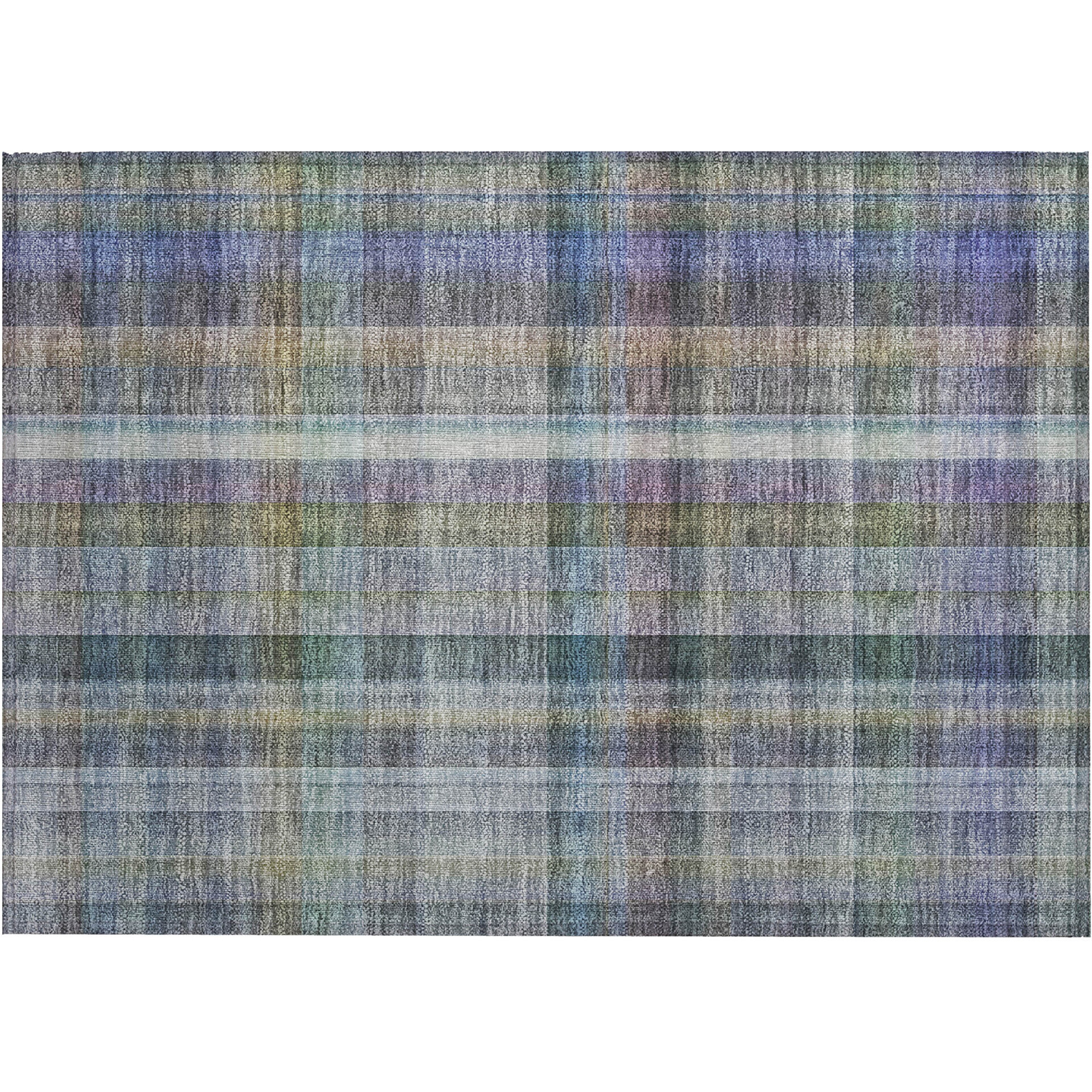 2' X 3' Green Plaid Washable Non Skid Indoor Outdoor Area Rug