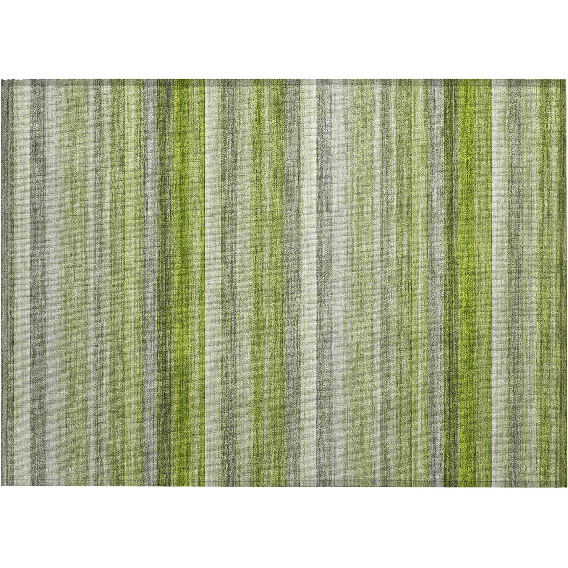 2' X 3' Fern Green Striped Washable Non Skid Indoor Outdoor Area Rug