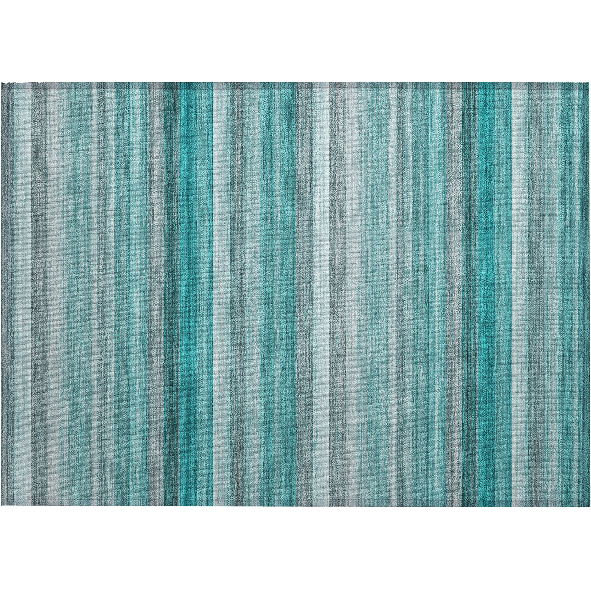 2' X 3' Teal Striped Washable Non Skid Indoor Outdoor Area Rug