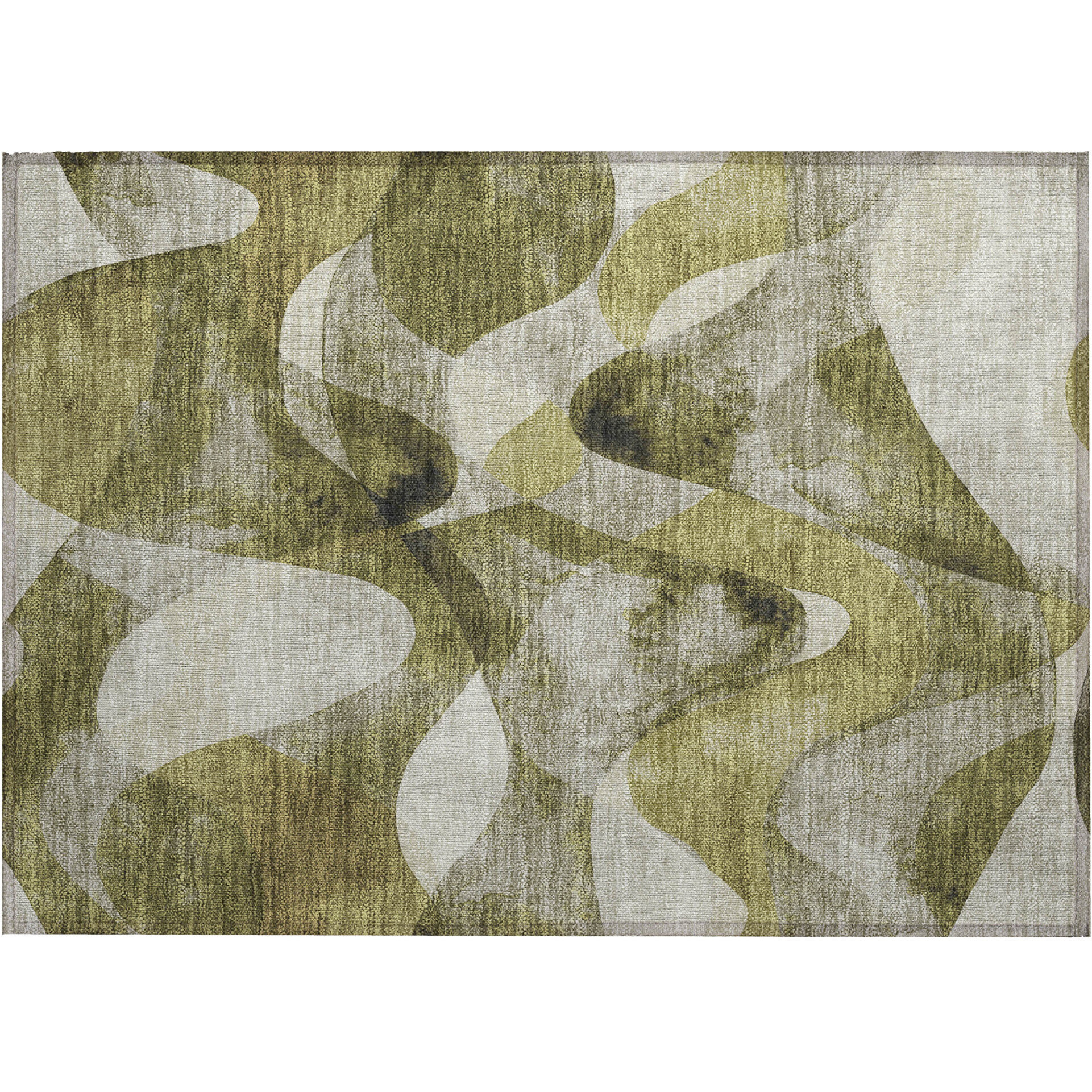 2' X 3' Olive Green Abstract Washable Non Skid Indoor Outdoor Area Rug