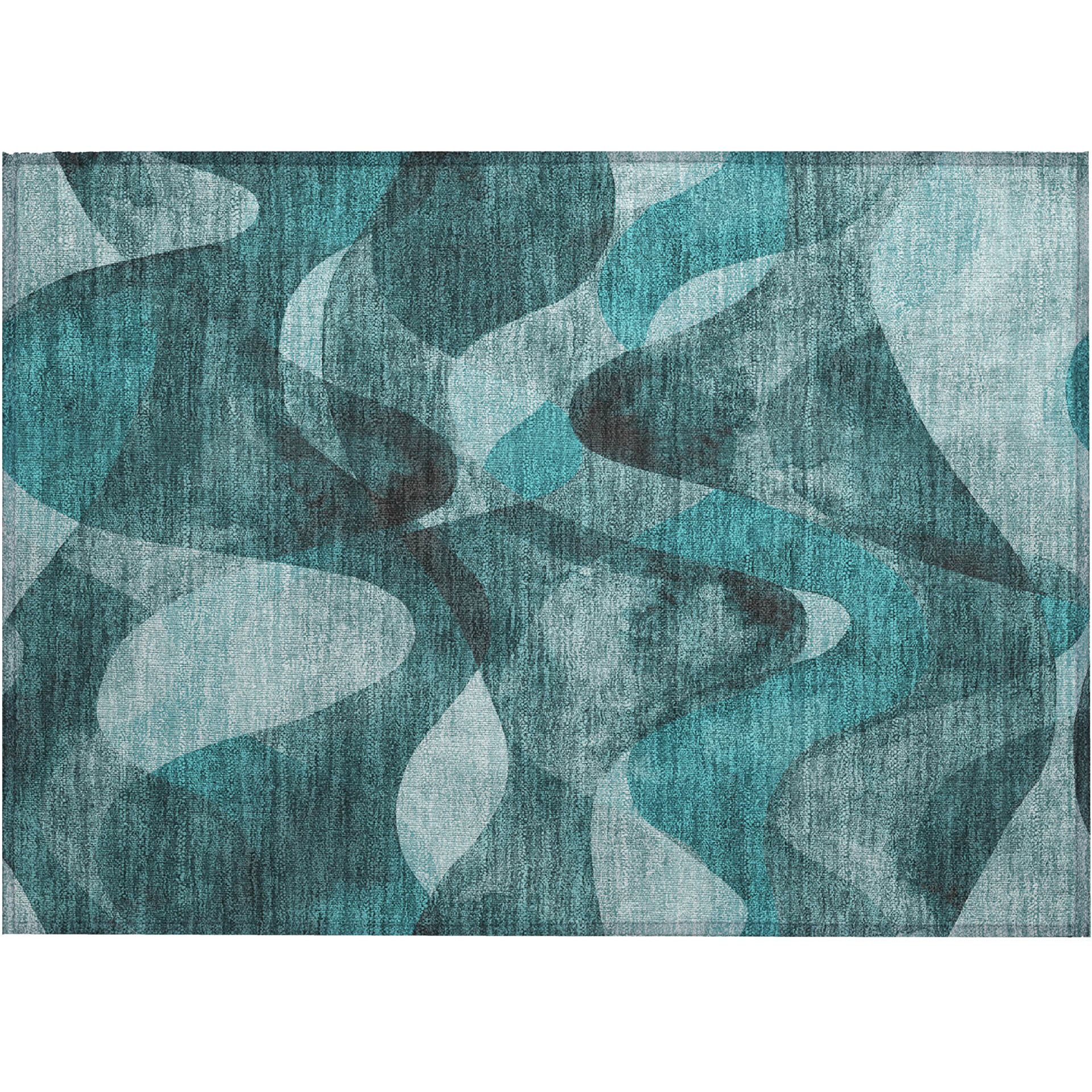 2' X 3' Teal Abstract Washable Non Skid Indoor Outdoor Area Rug