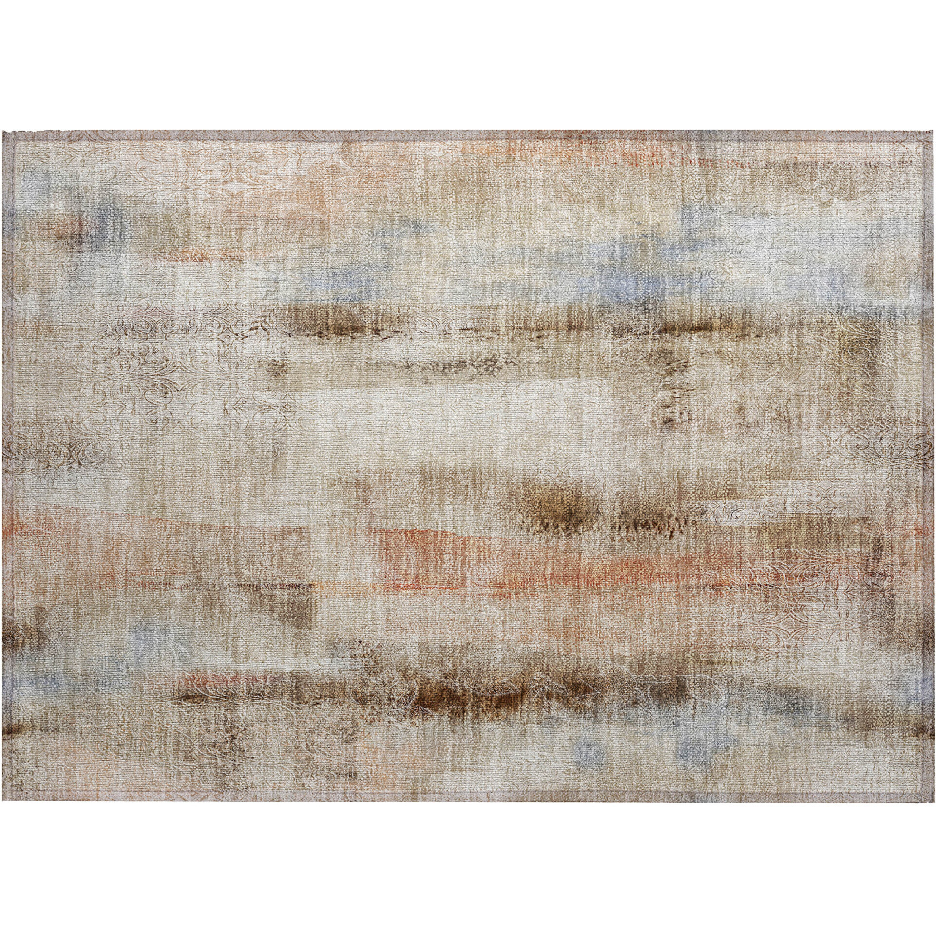 2' X 3' Beige and Brown Washable Non Skid Indoor Outdoor Area Rug