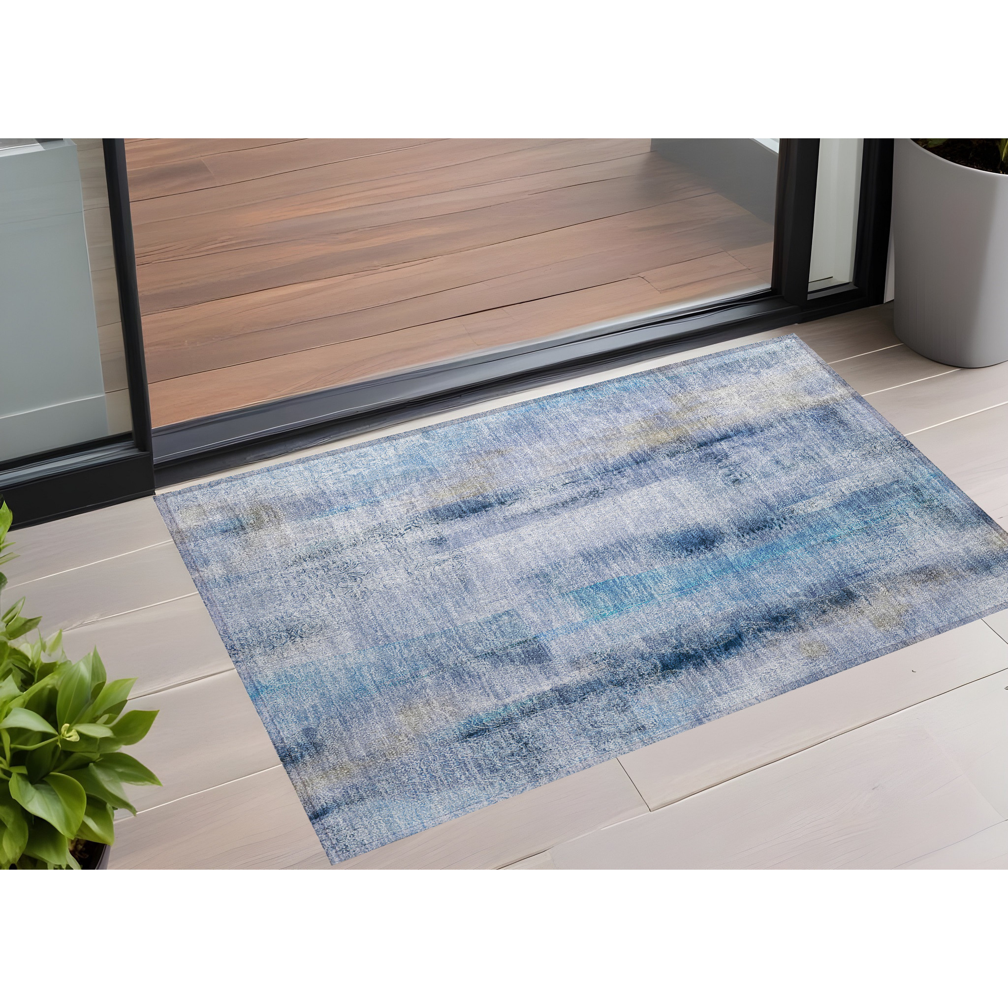 2' X 3' Blue Washable Non Skid Indoor Outdoor Area Rug